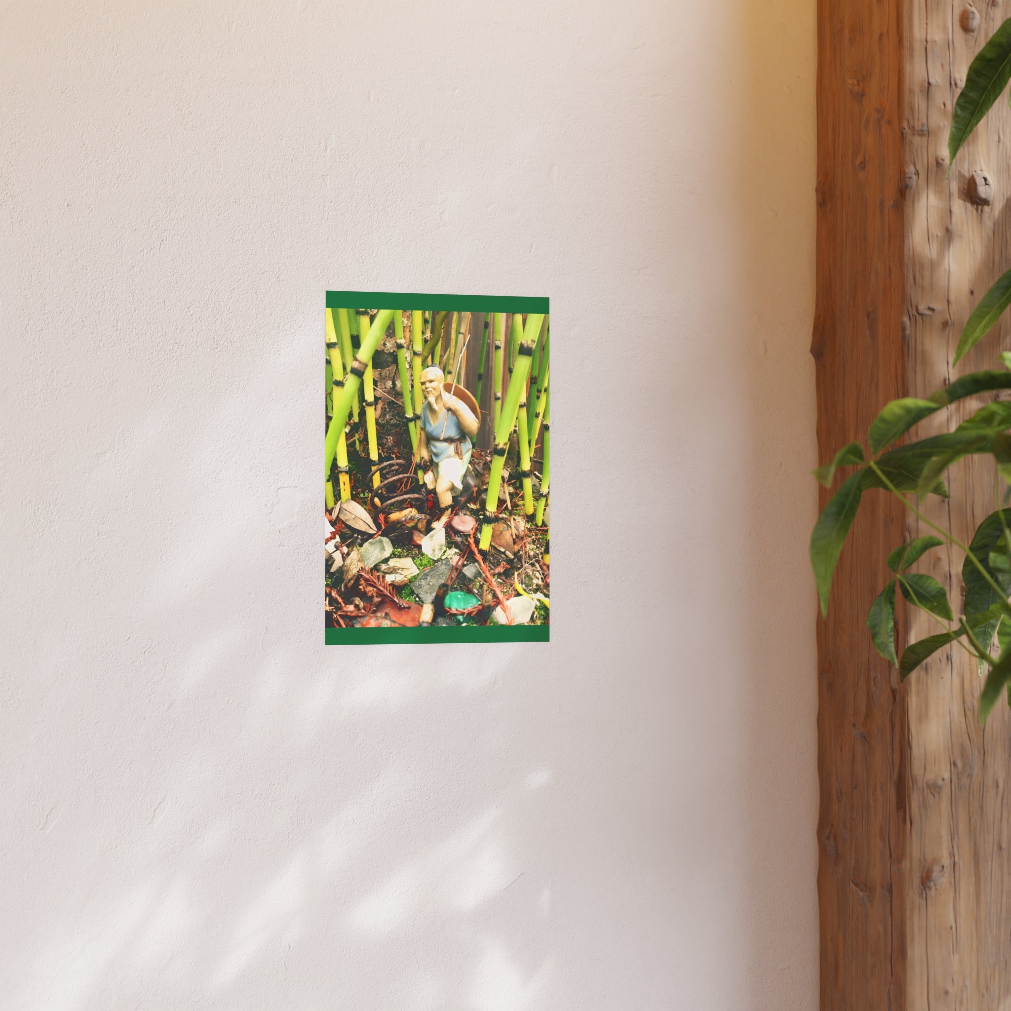 Garden Vignette Poster — Vintage Figurine Among Bamboo Satin/Matte Print