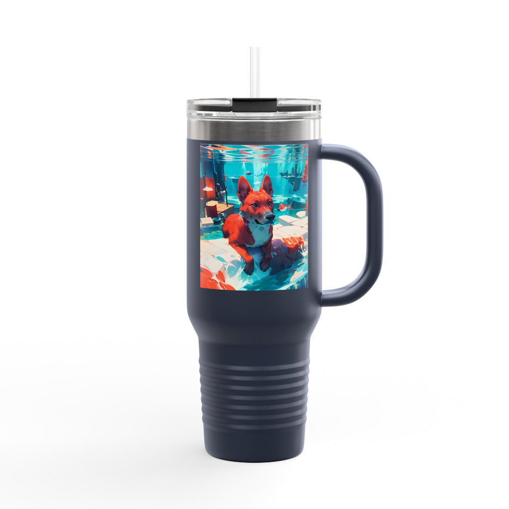 40oz Insulated Travel Mug – Colorful Underwater Dog Art Design