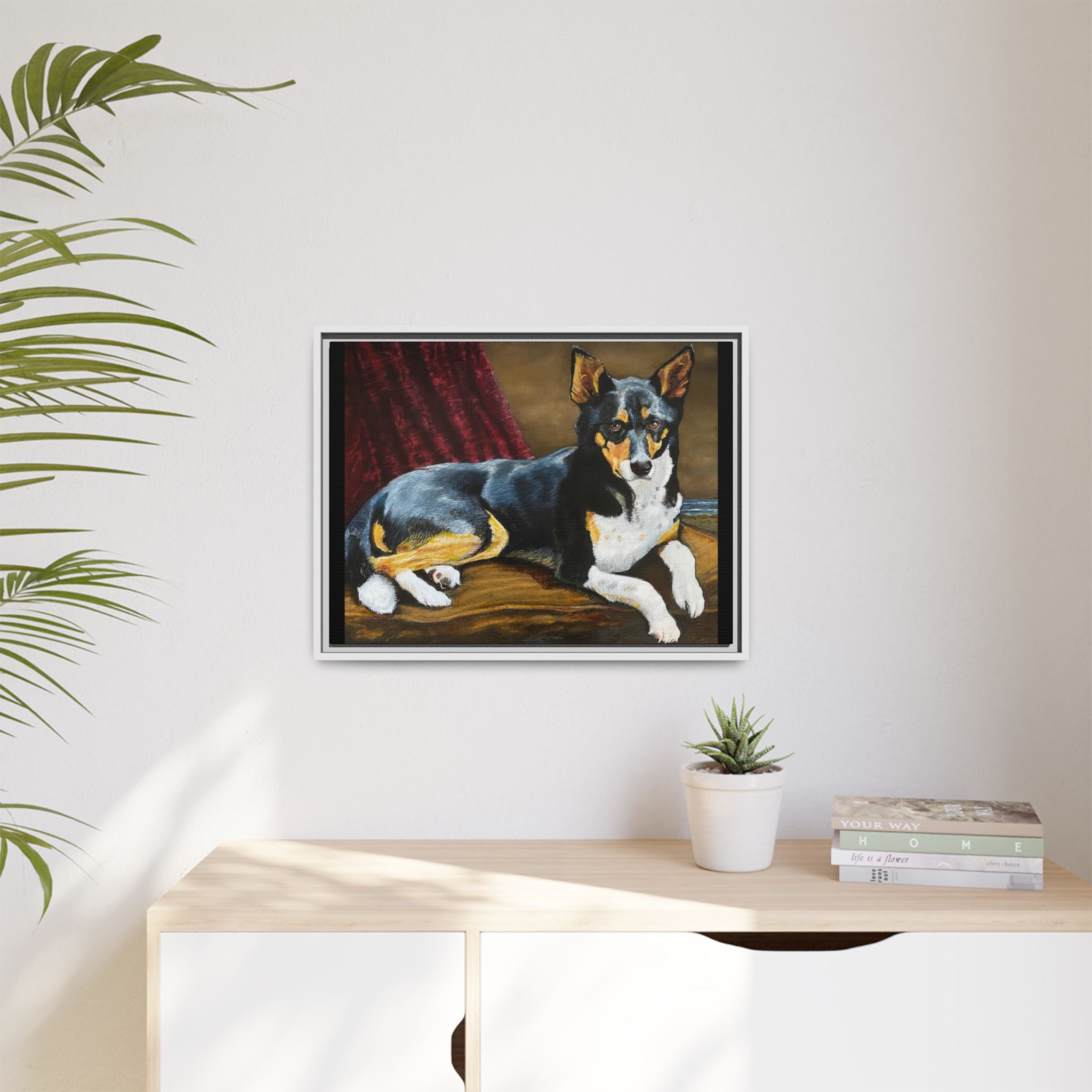 Framed Matte Canvas Dog Portrait – Black & Tan Companion Wall Art