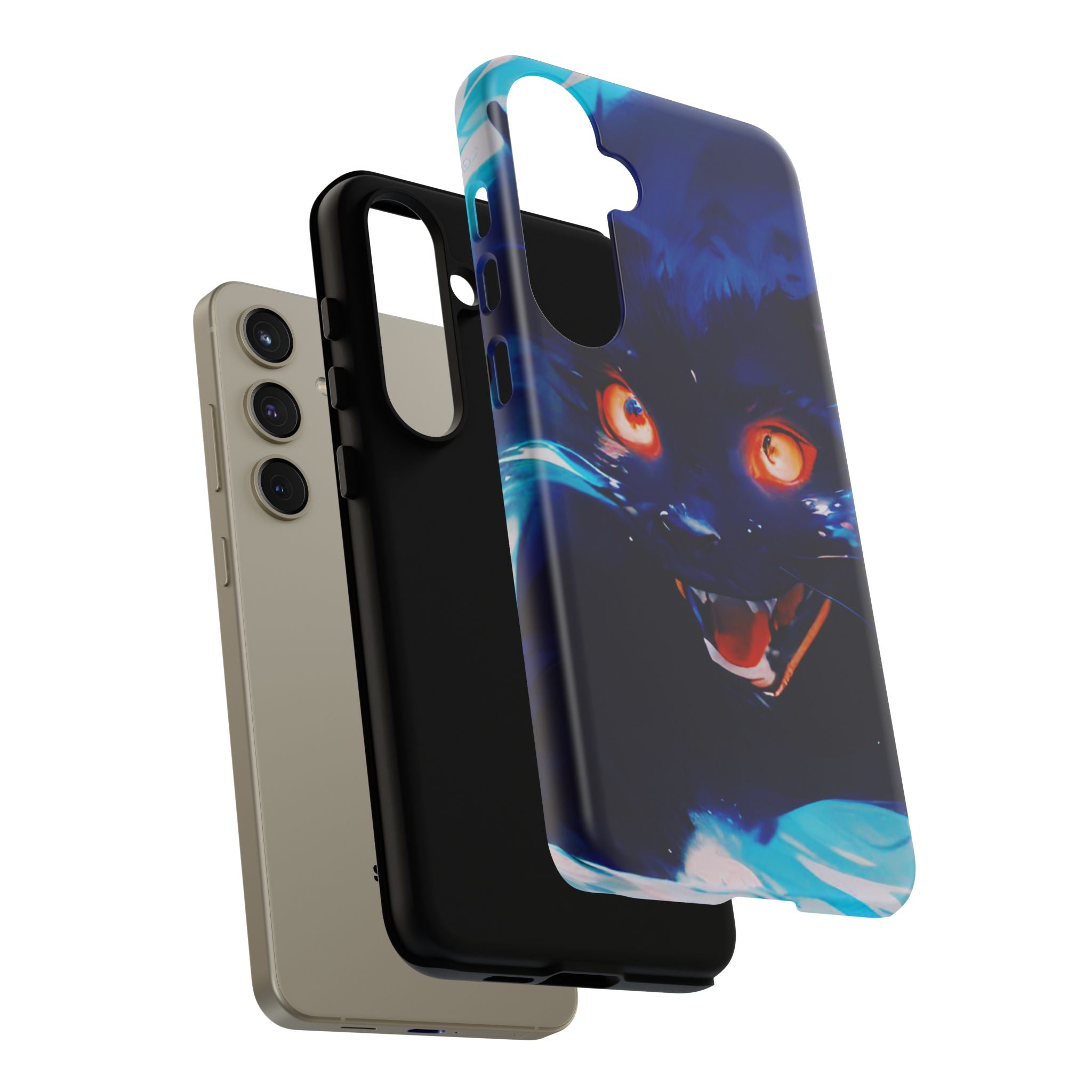 Demon Cat Phone Case — Glowing Blue Feline Tough Case