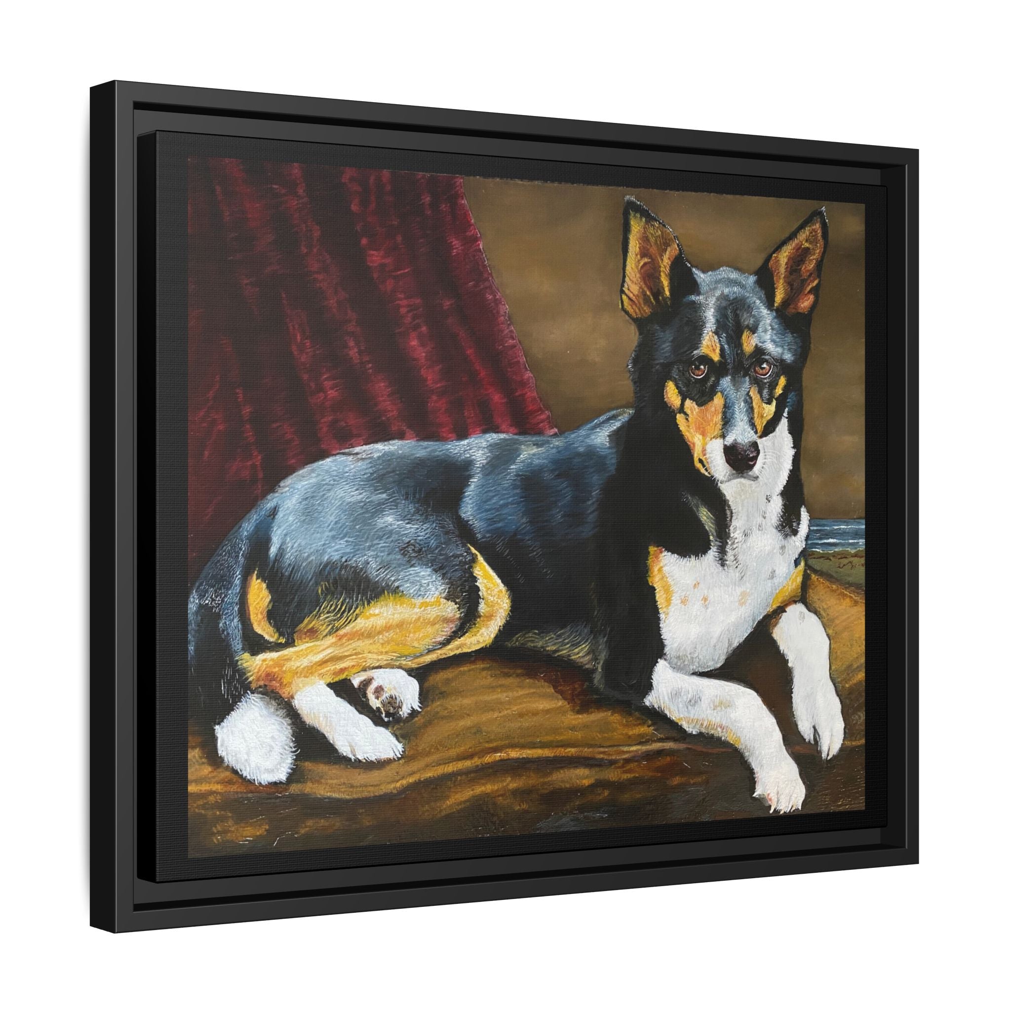 Framed Matte Canvas Dog Portrait – Black & Tan Companion Wall Art