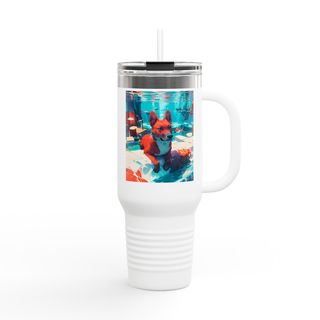 40oz Insulated Travel Mug – Colorful Underwater Dog Art Design