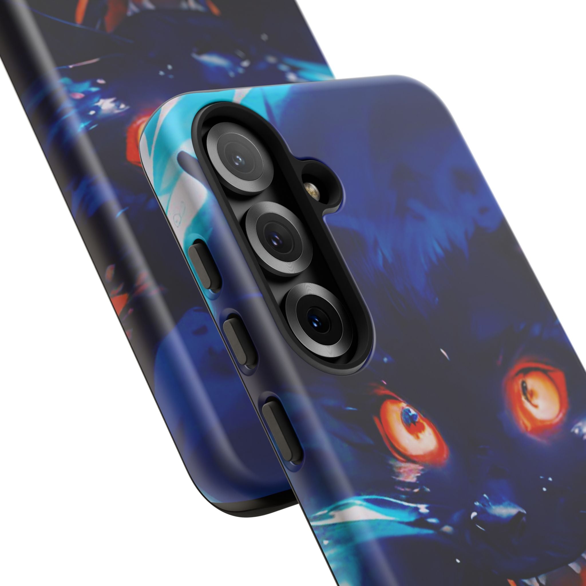 Demon Cat Phone Case — Glowing Blue Feline Tough Case