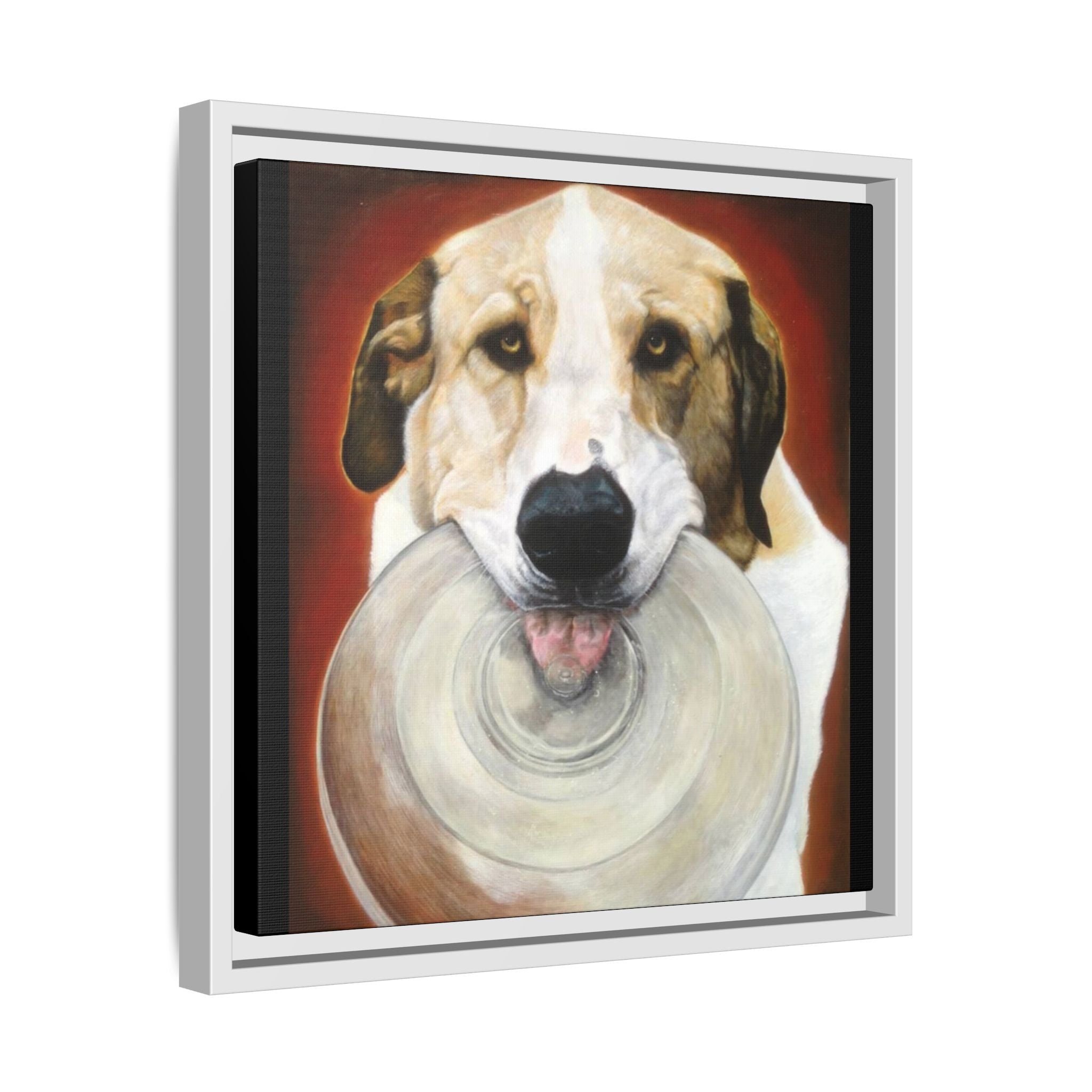 Framed Matte Canvas Print — Playful Wookie Holding His Frisbee