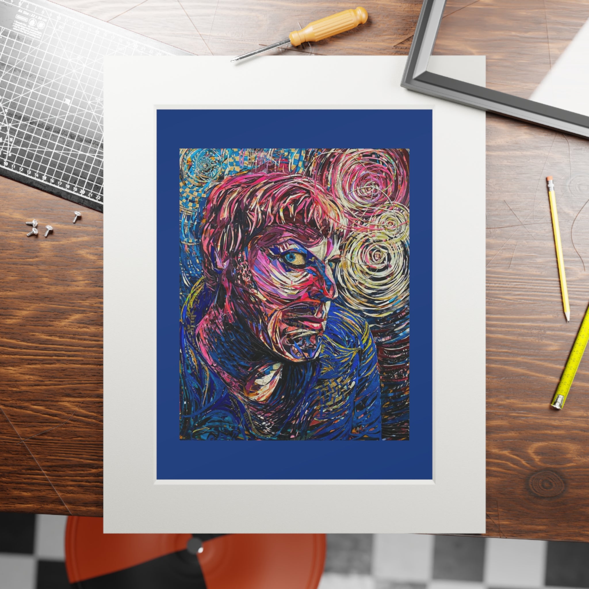 Abstract Portrait Fine Art Print with Passepartout Frame - Paper Portrait of Eddie