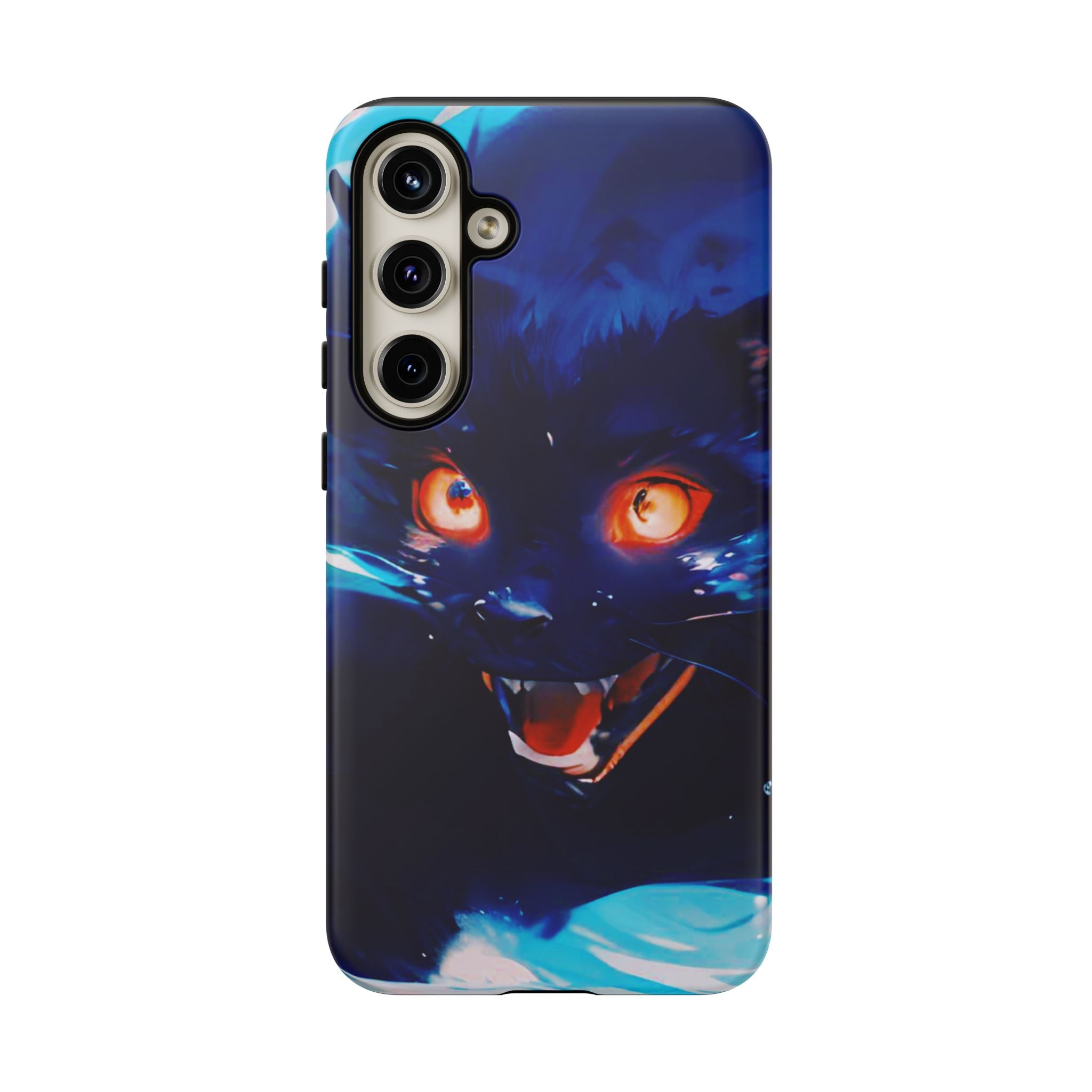 Demon Cat Phone Case — Glowing Blue Feline Tough Case