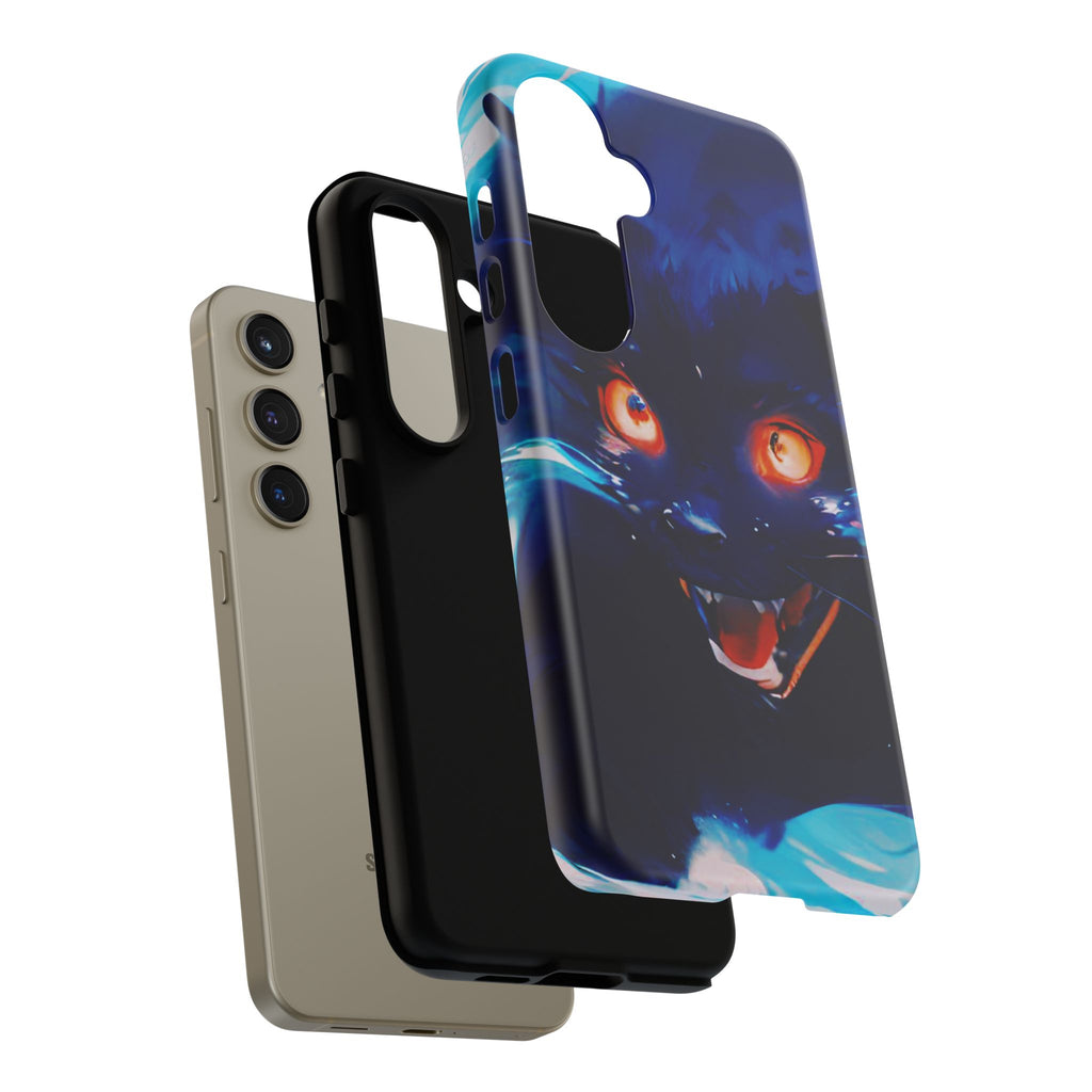 Demon Cat Phone Case — Glowing Blue Feline Tough Case