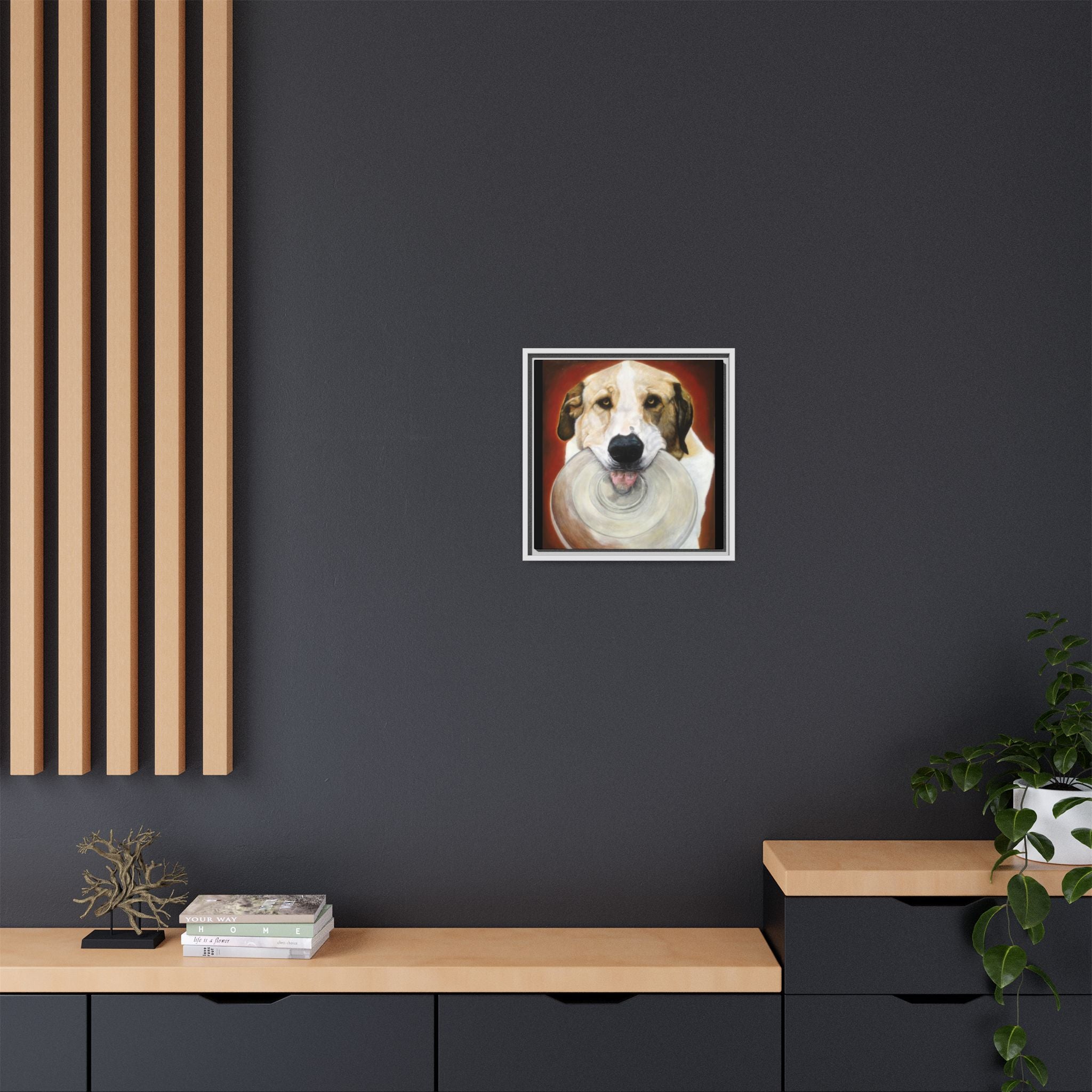 Framed Matte Canvas Print — Playful Wookie Holding His Frisbee