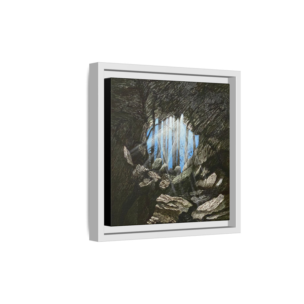 Framed Matte Canvas Art — Cave Opening with Blue Sky Landscape