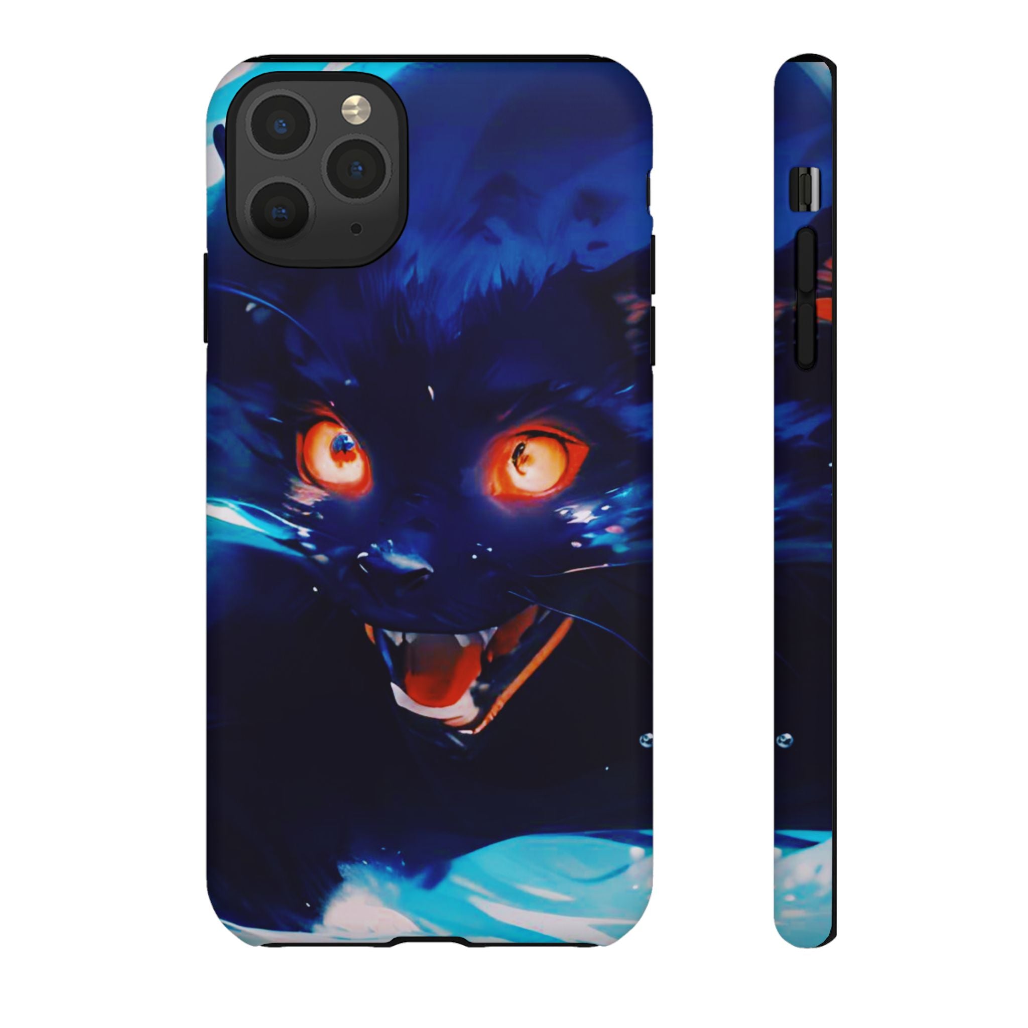Demon Cat Phone Case — Glowing Blue Feline Tough Case