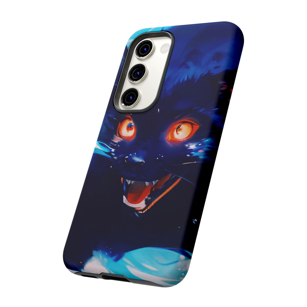 Demon Cat Phone Case — Glowing Blue Feline Tough Case