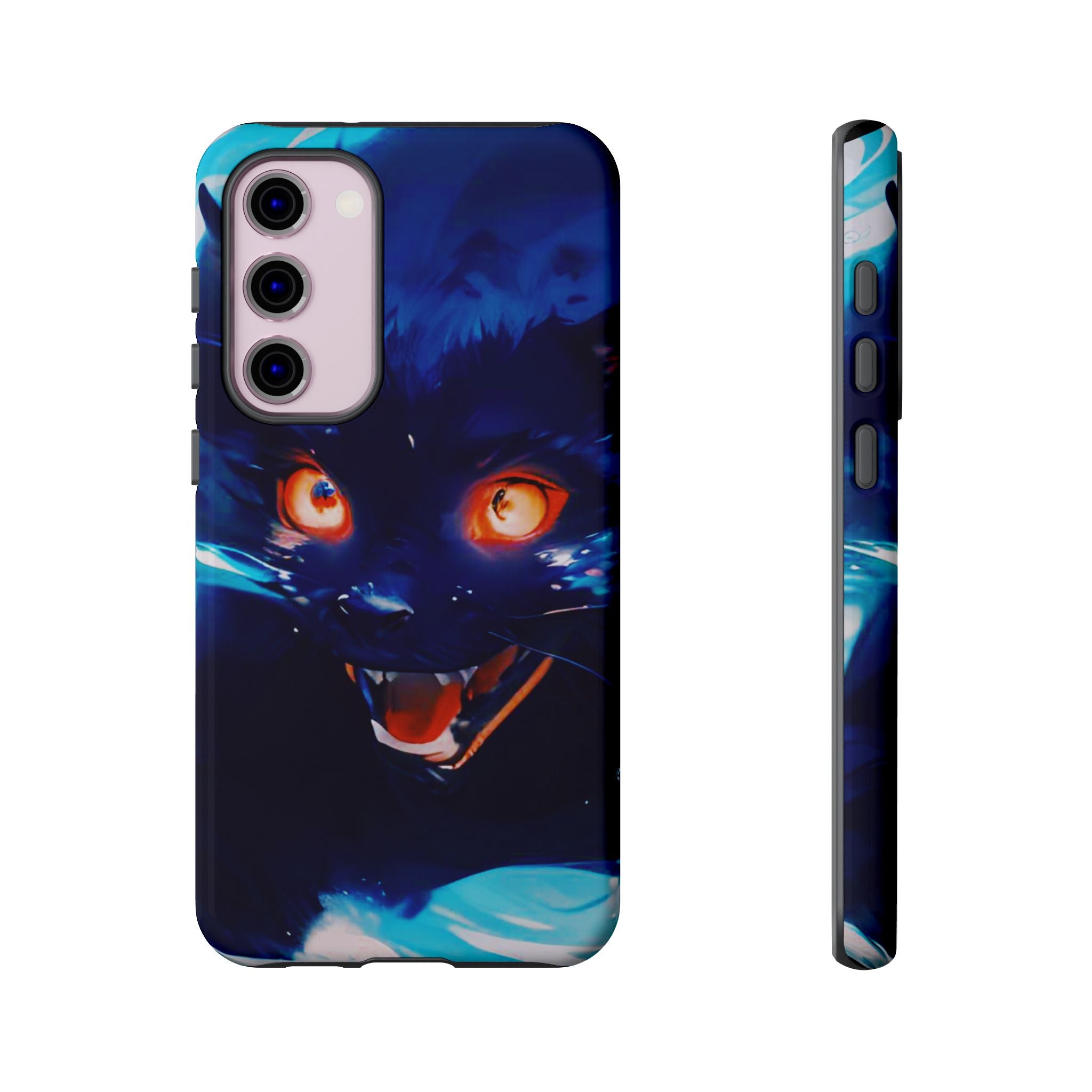 Demon Cat Phone Case — Glowing Blue Feline Tough Case