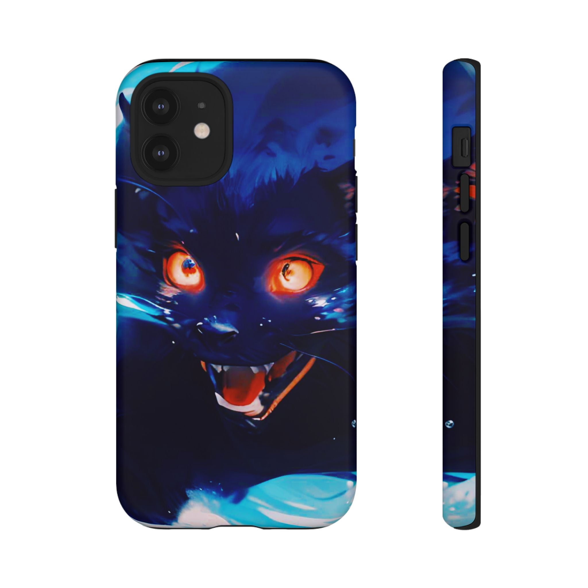 Demon Cat Phone Case — Glowing Blue Feline Tough Case