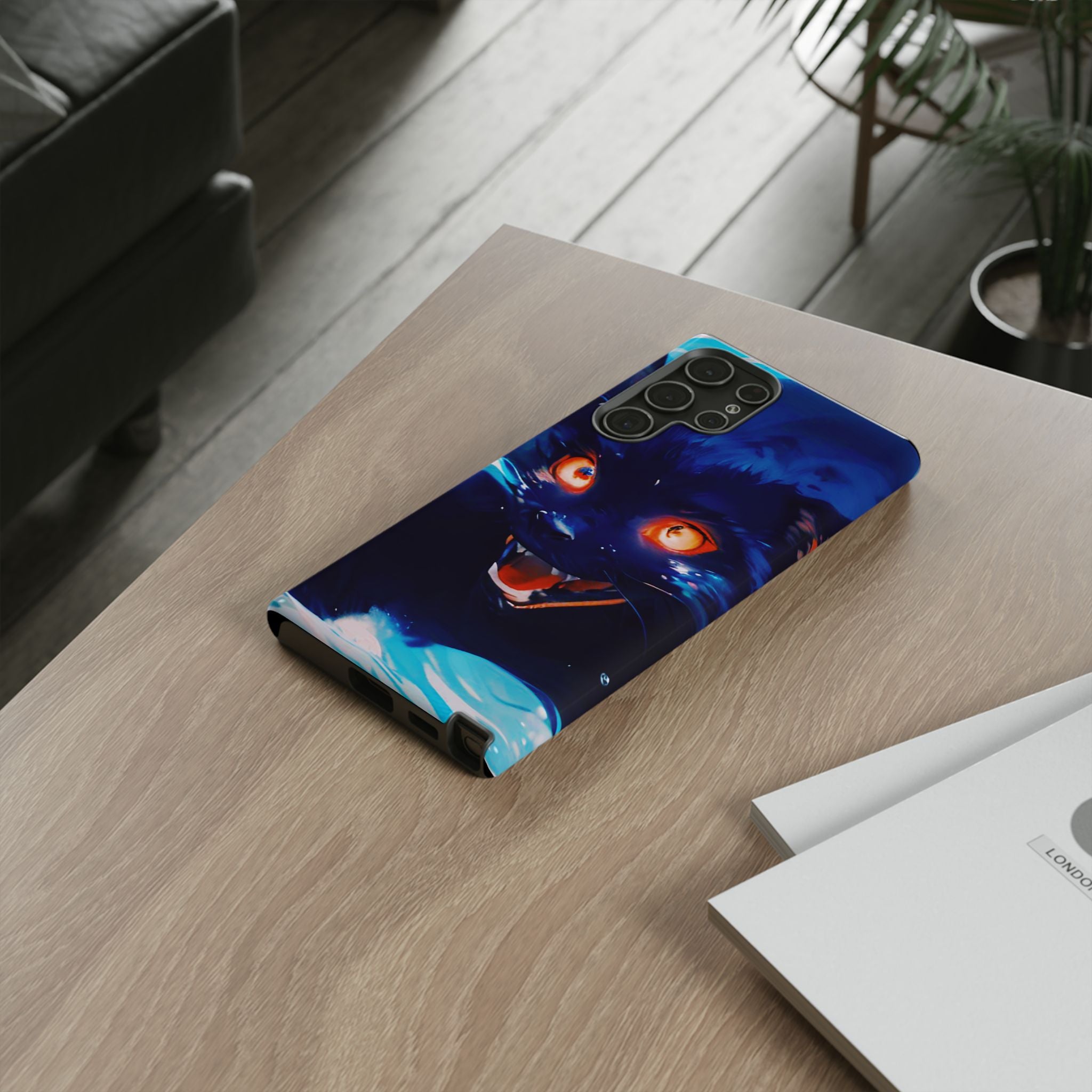 Demon Cat Phone Case — Glowing Blue Feline Tough Case