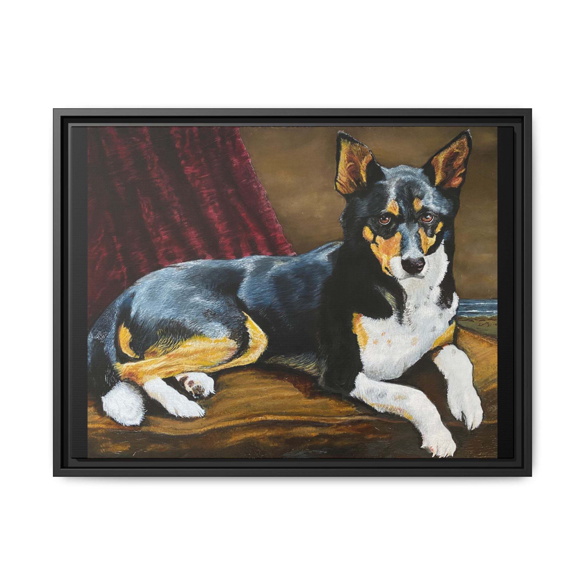Framed Matte Canvas Dog Portrait – Black & Tan Companion Wall Art