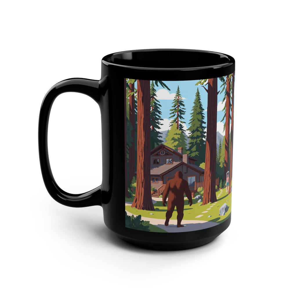Bigfoot Forest Art Mug — 15oz Black Coffee Cup