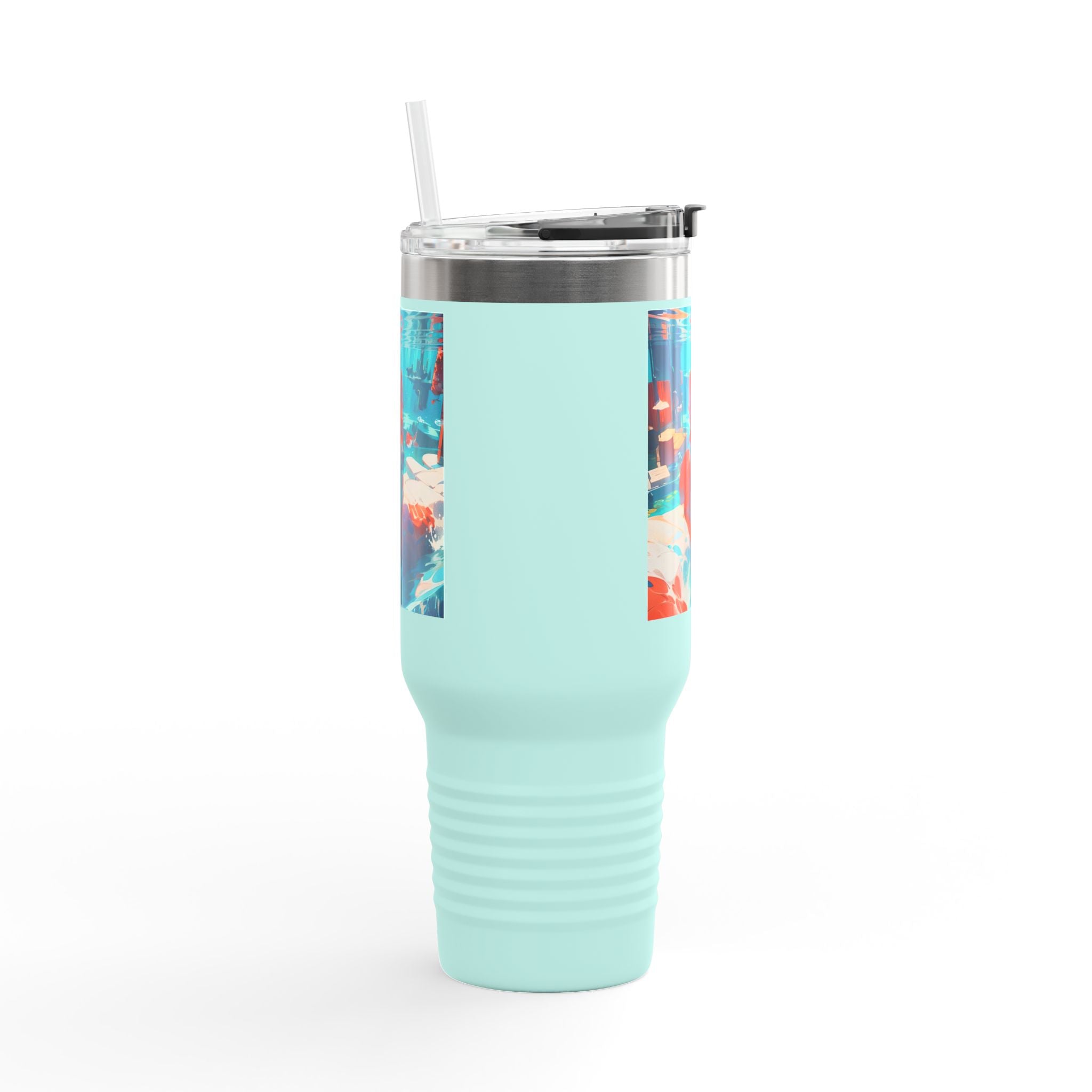 40oz Insulated Travel Mug – Colorful Underwater Dog Art Design