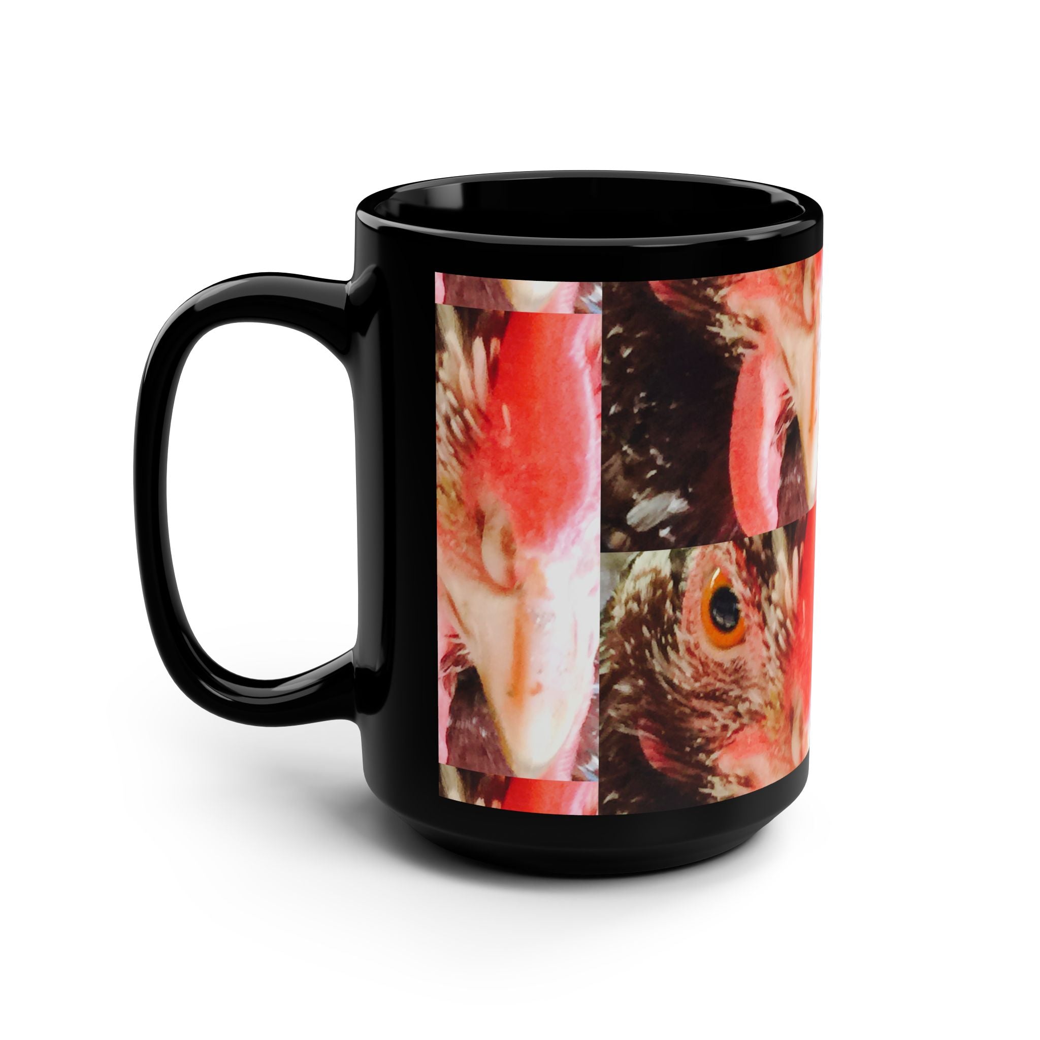 Chicken Collage Black Mug – 15oz Funny Farm Animal Coffee Cup