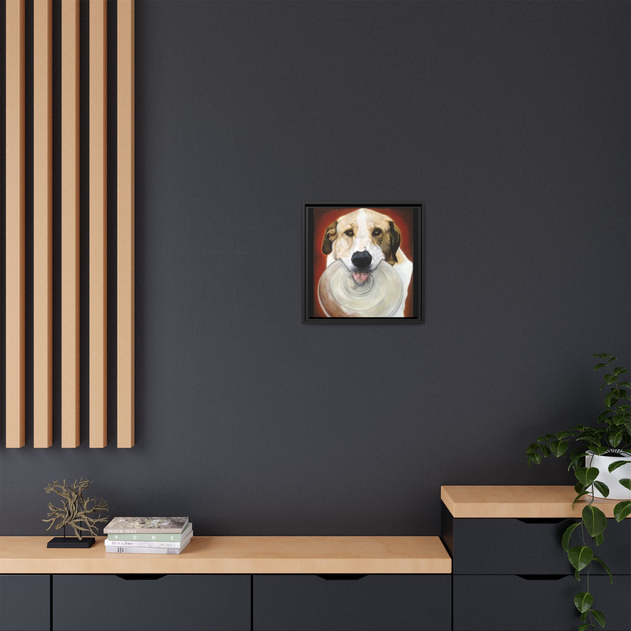 Framed Matte Canvas Print — Playful Wookie Holding His Frisbee