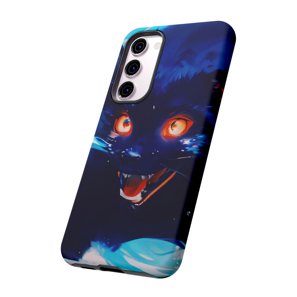 Demon Cat Phone Case — Glowing Blue Feline Tough Case