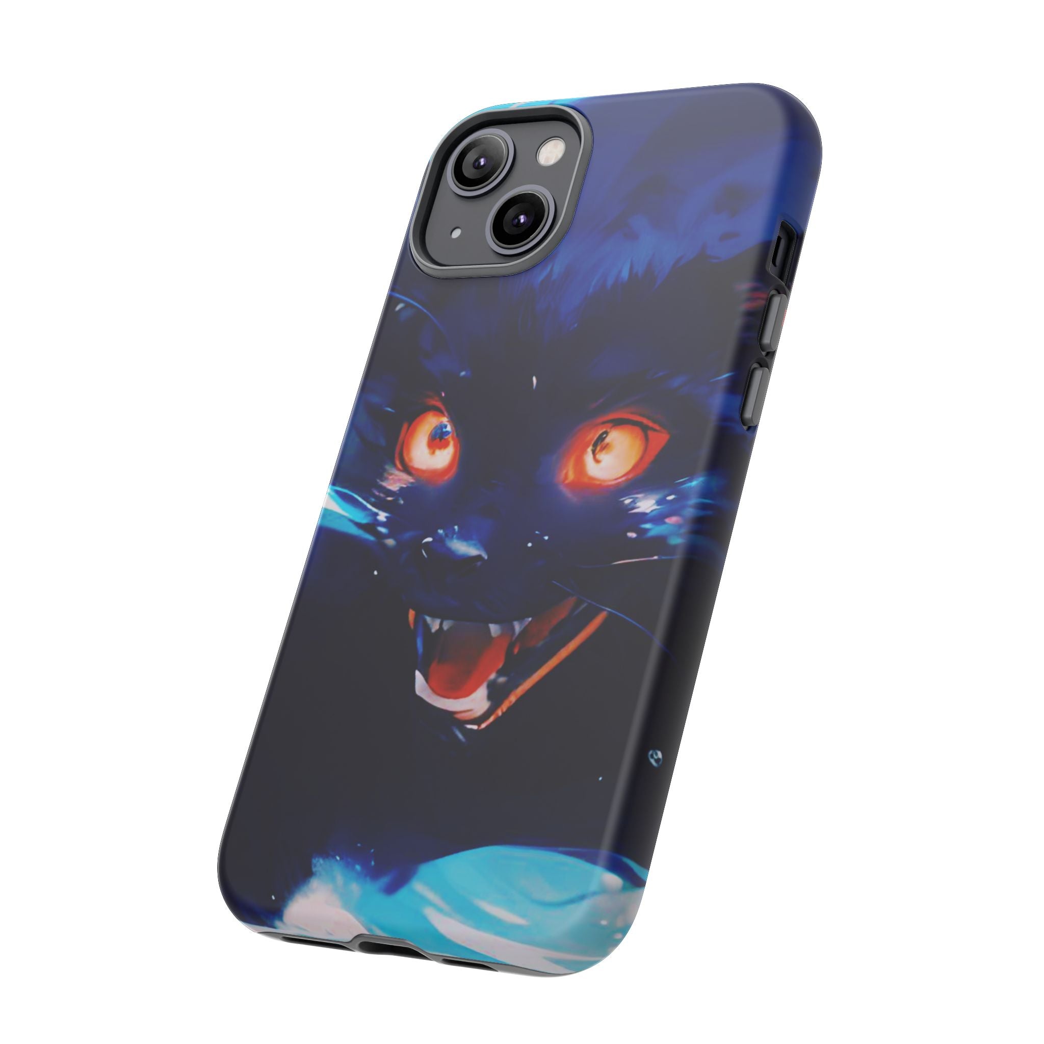 Demon Cat Phone Case — Glowing Blue Feline Tough Case