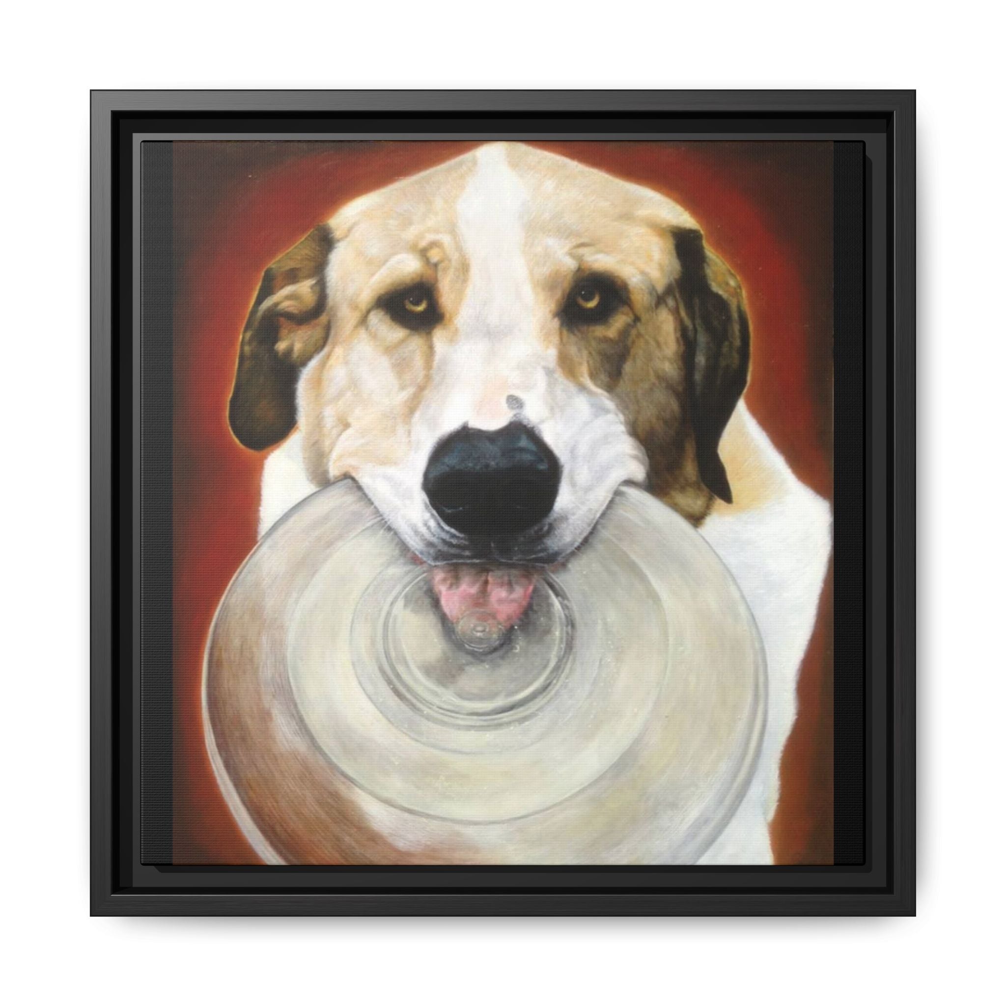 Framed Matte Canvas Print — Playful Wookie Holding His Frisbee