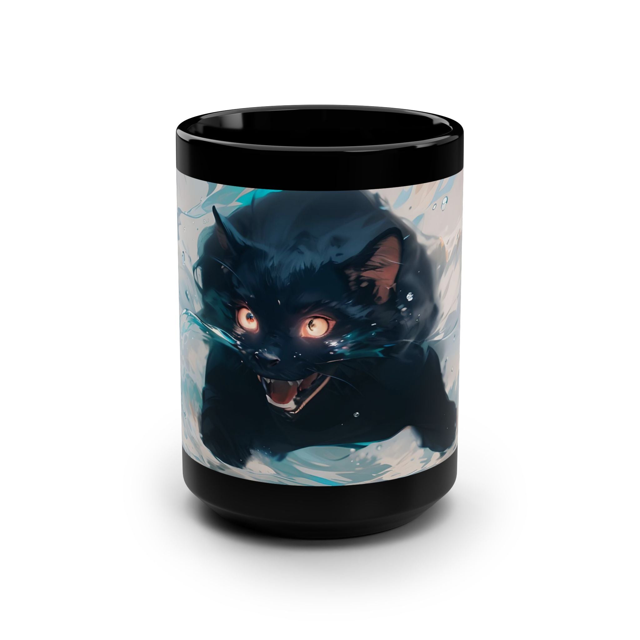 Demon Cat Art Coffee Mug — 15oz Zombie Kitten Ceramic Cup