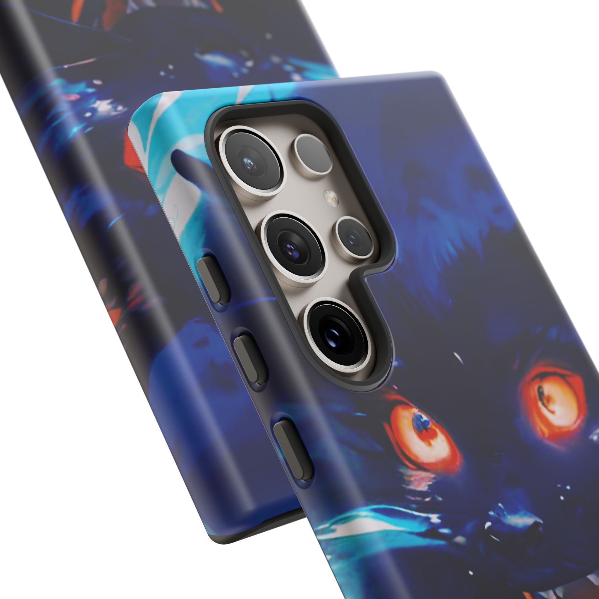 Demon Cat Phone Case — Glowing Blue Feline Tough Case