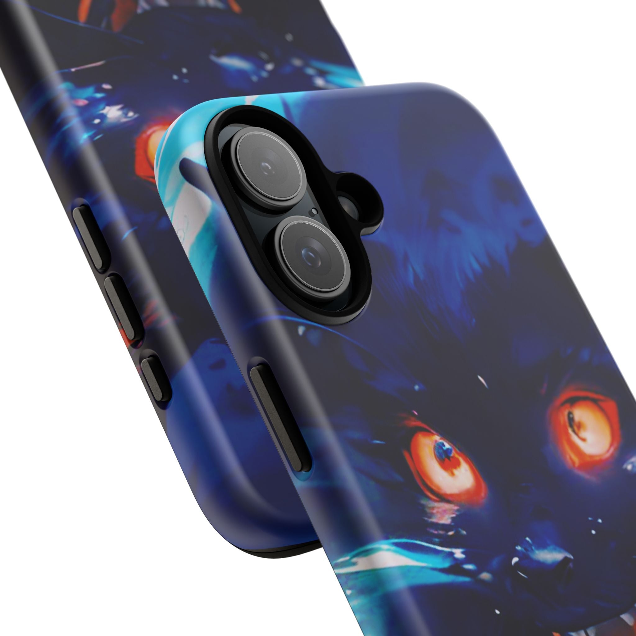 Demon Cat Phone Case — Glowing Blue Feline Tough Case