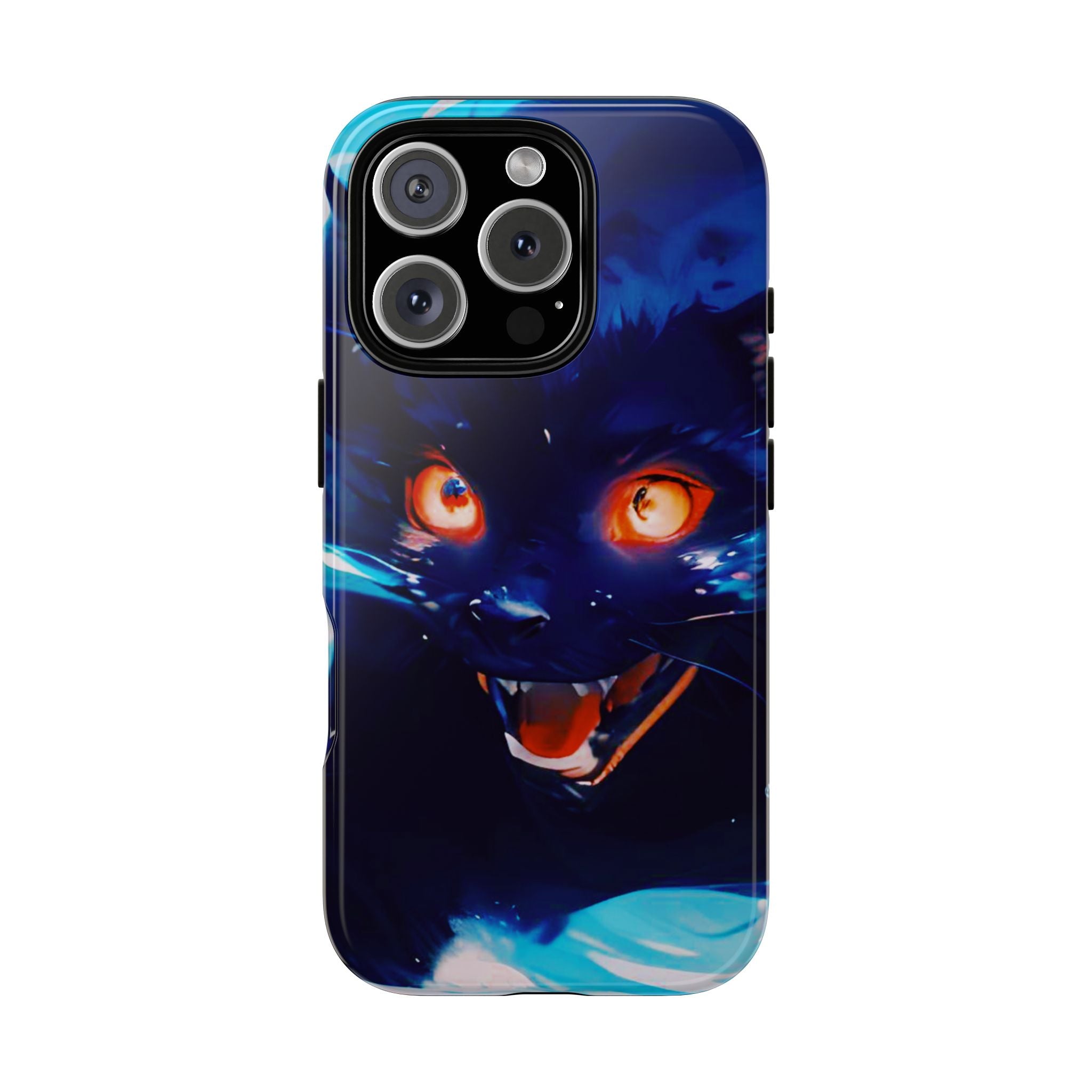 Demon Cat Phone Case — Glowing Blue Feline Tough Case