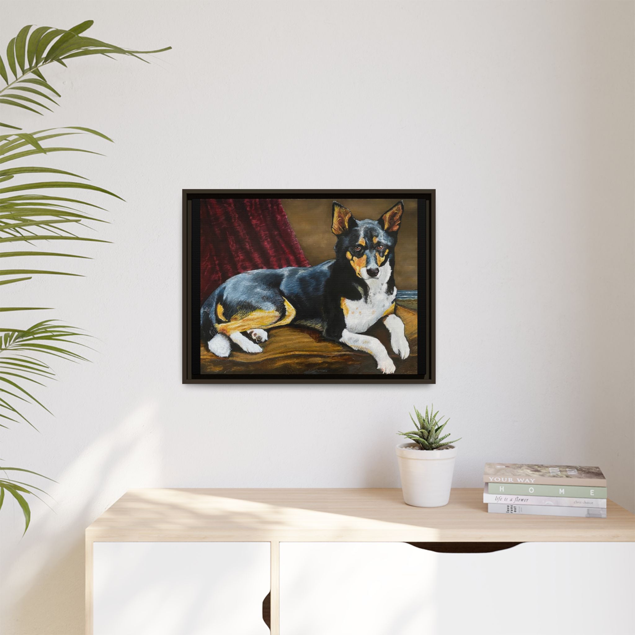 Framed Matte Canvas Dog Portrait – Black & Tan Companion Wall Art