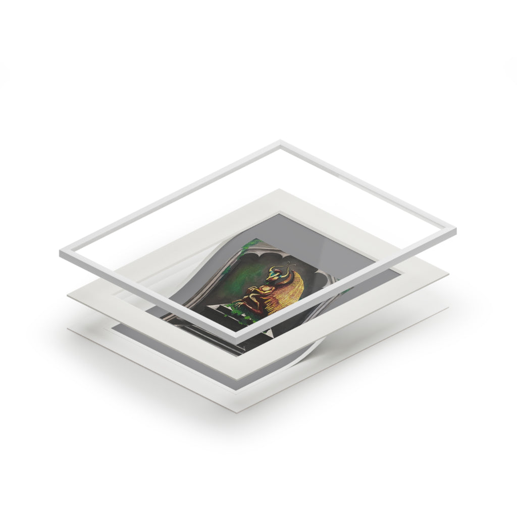 Golden Gargoyle Fine Art Print with Passepartout Frame — Mythic Wall Art