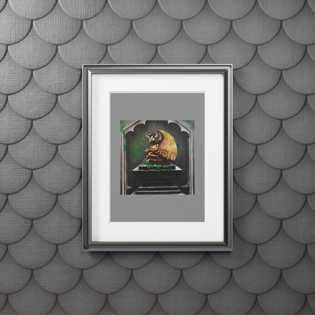 Golden Gargoyle Fine Art Print with Passepartout Frame — Mythic Wall Art