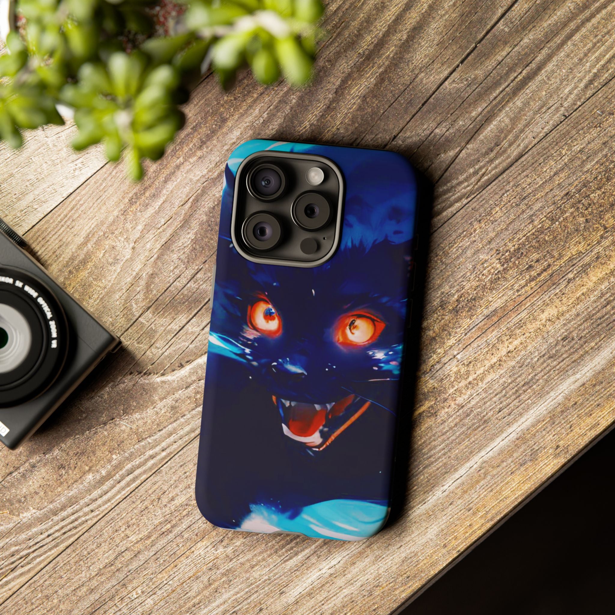 Demon Cat Phone Case — Glowing Blue Feline Tough Case