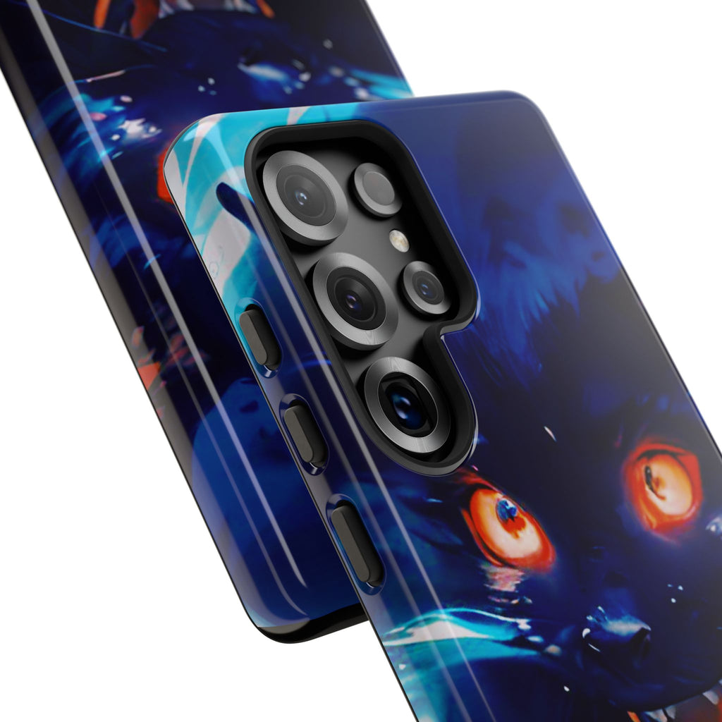 Demon Cat Phone Case — Glowing Blue Feline Tough Case