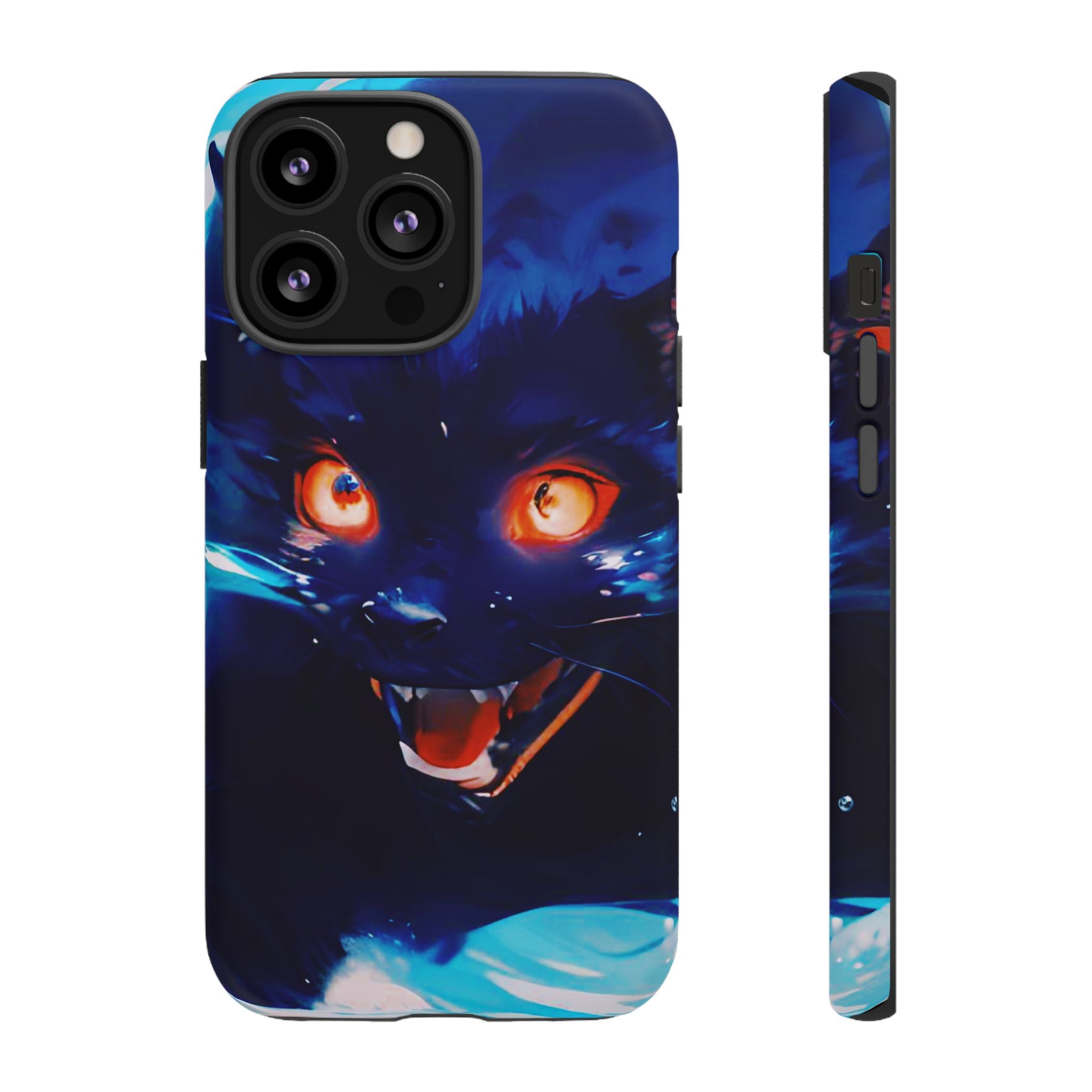 Demon Cat Phone Case — Glowing Blue Feline Tough Case
