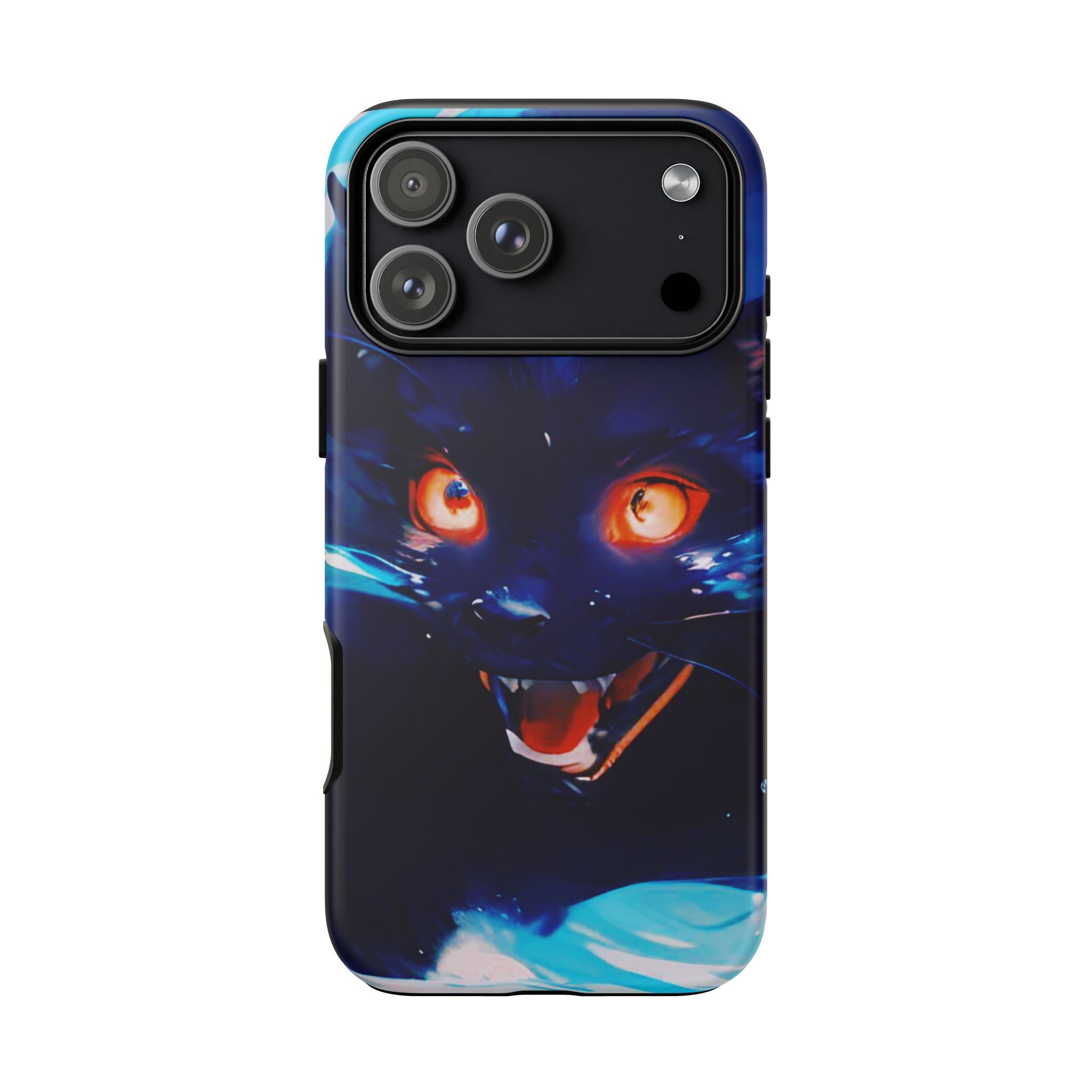 Demon Cat Phone Case — Glowing Blue Feline Tough Case
