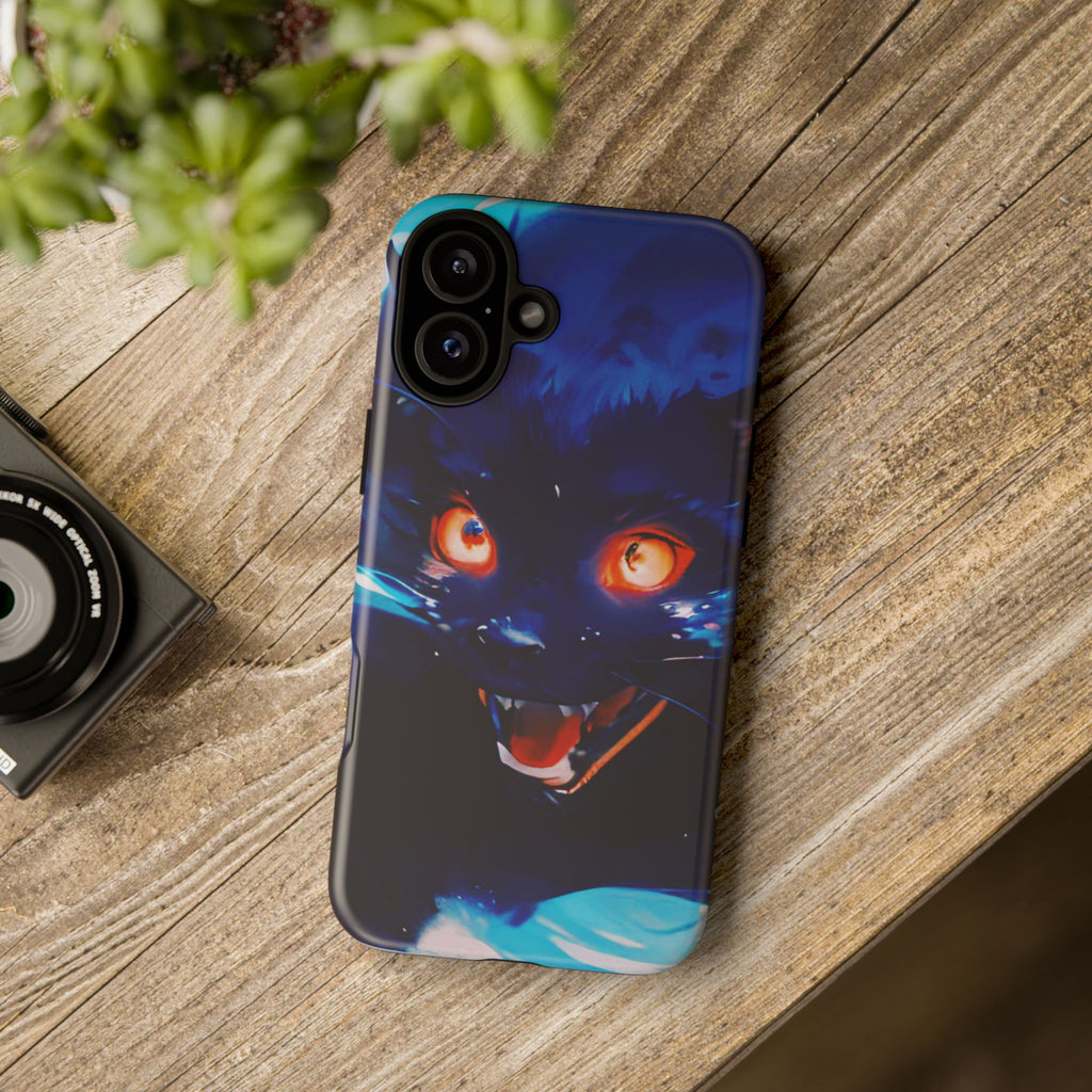Demon Cat Phone Case — Glowing Blue Feline Tough Case