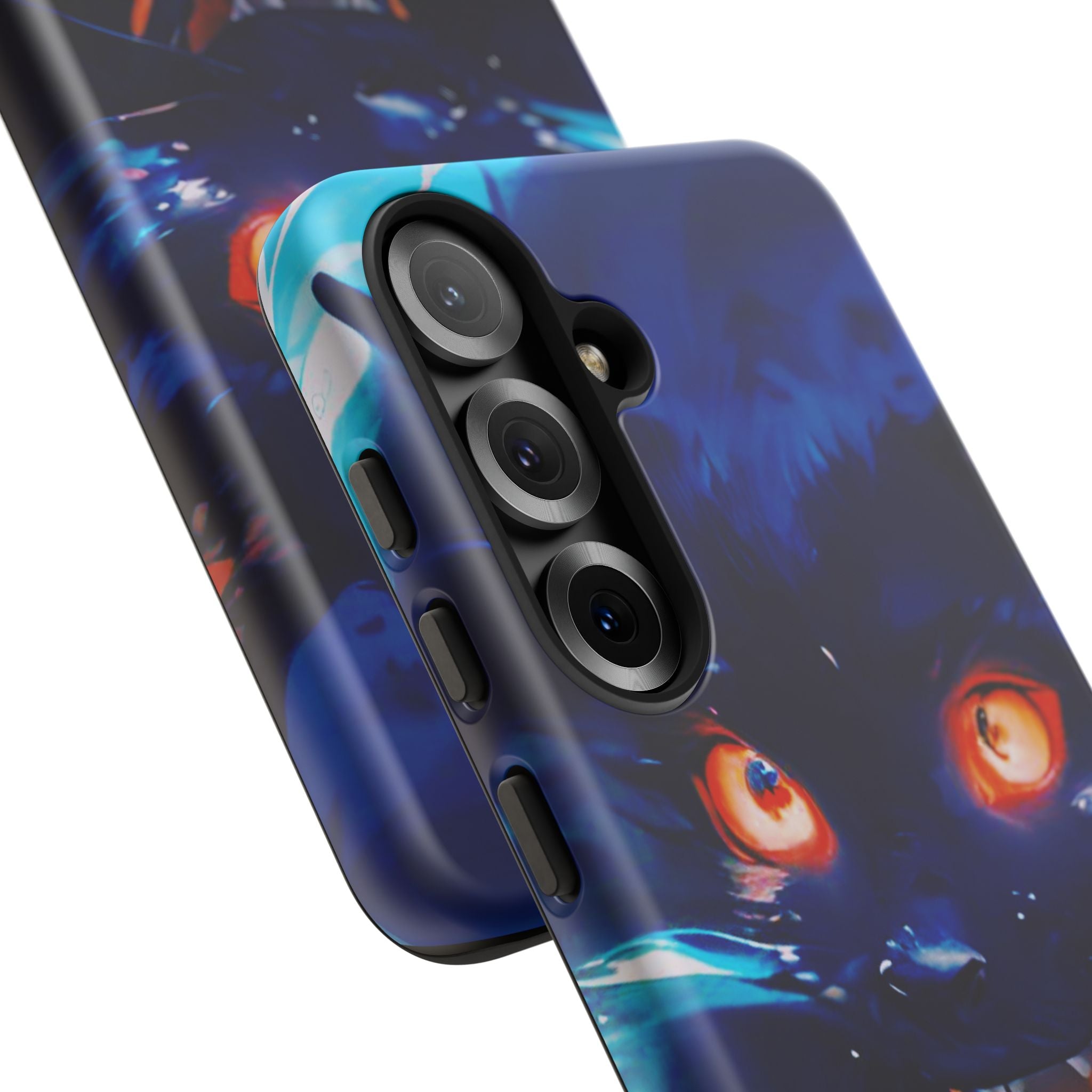 Demon Cat Phone Case — Glowing Blue Feline Tough Case