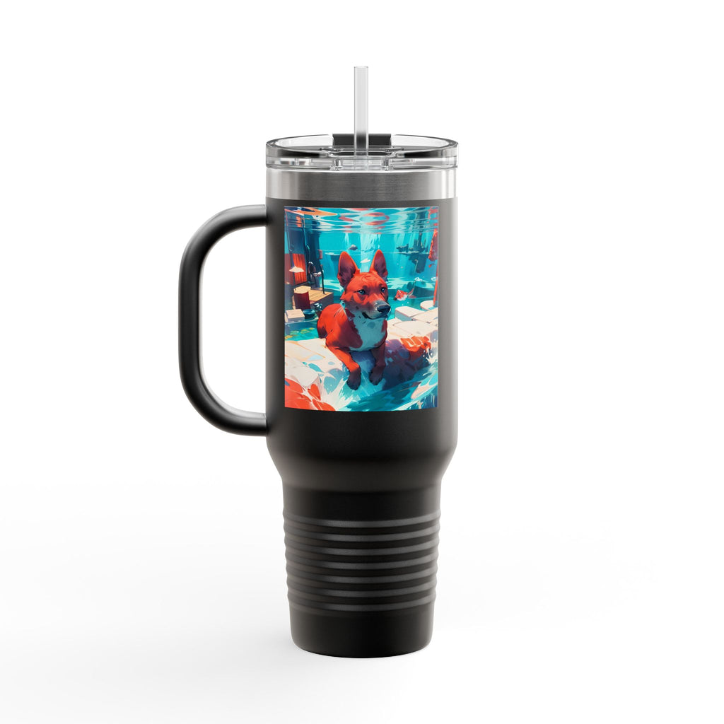 40oz Insulated Travel Mug – Colorful Underwater Dog Art Design
