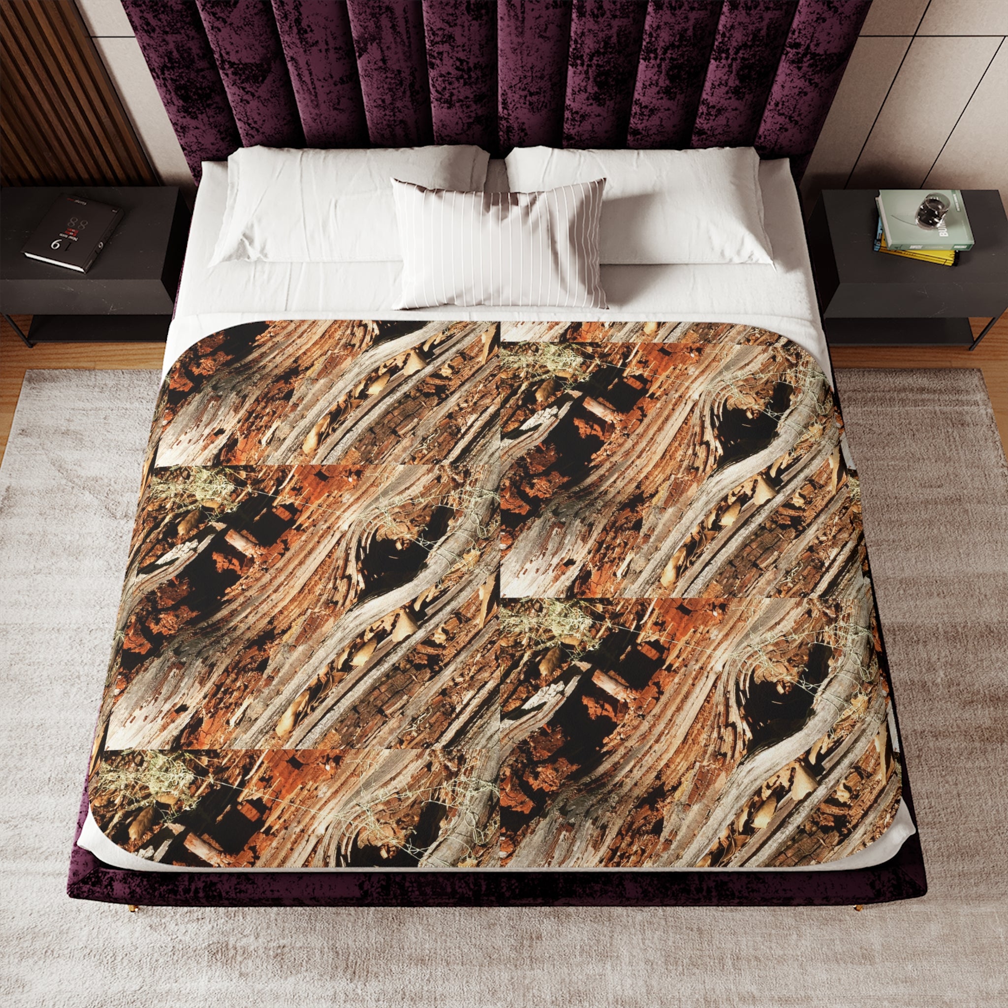 Rustic Woodgrain Sherpa Blanket — Reversible Two-Color Cozy Throw