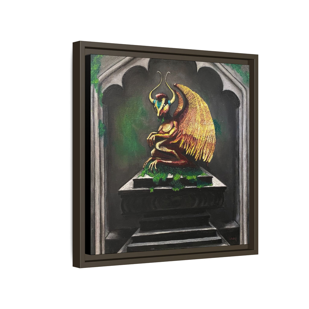 Framed Matte Canvas - Golden Gothic Gargoyle Wall Art