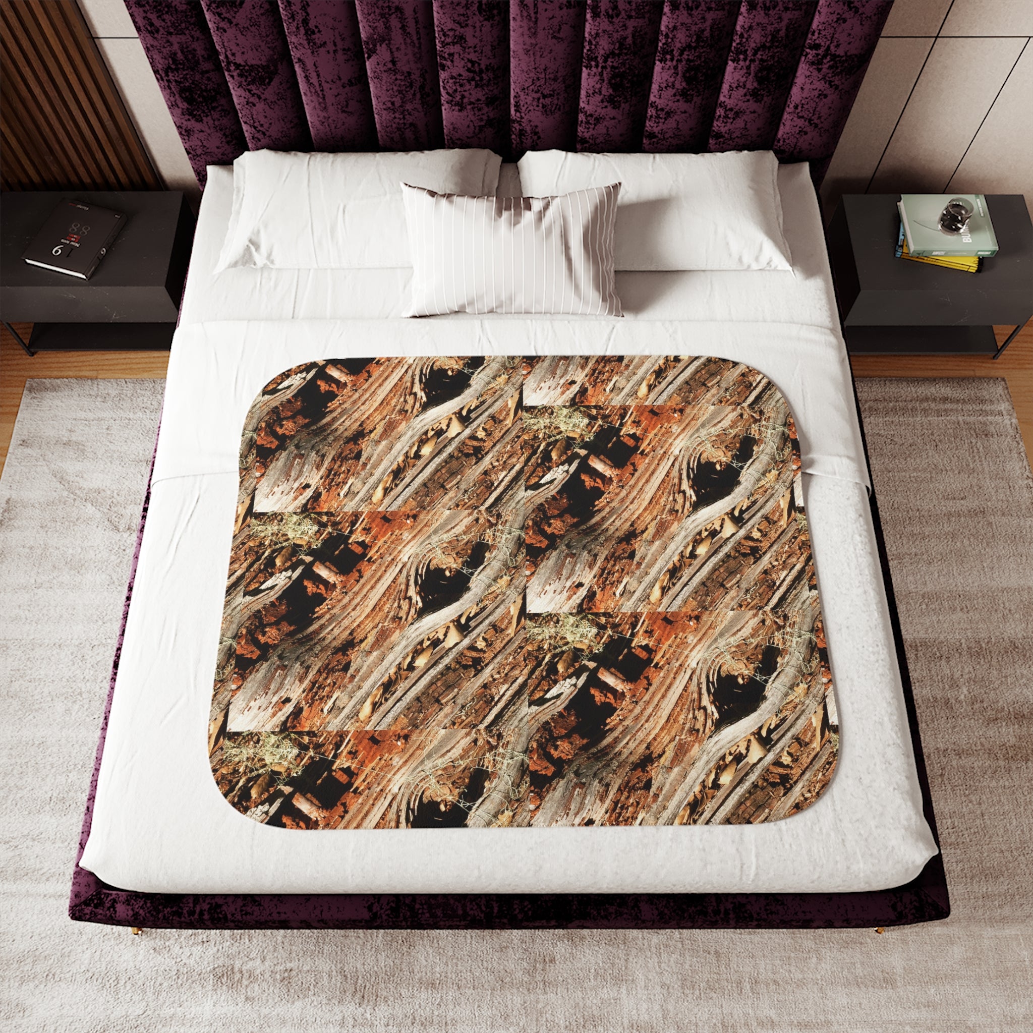 Rustic Woodgrain Sherpa Blanket — Reversible Two-Color Cozy Throw