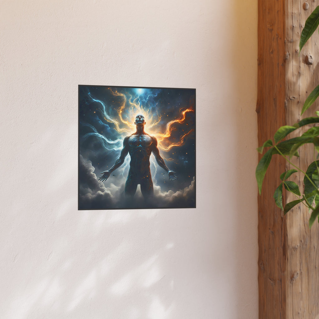 Cosmic Awakening Poster — Surreal Human Energy Wall Art (Satin/Archival Matte)