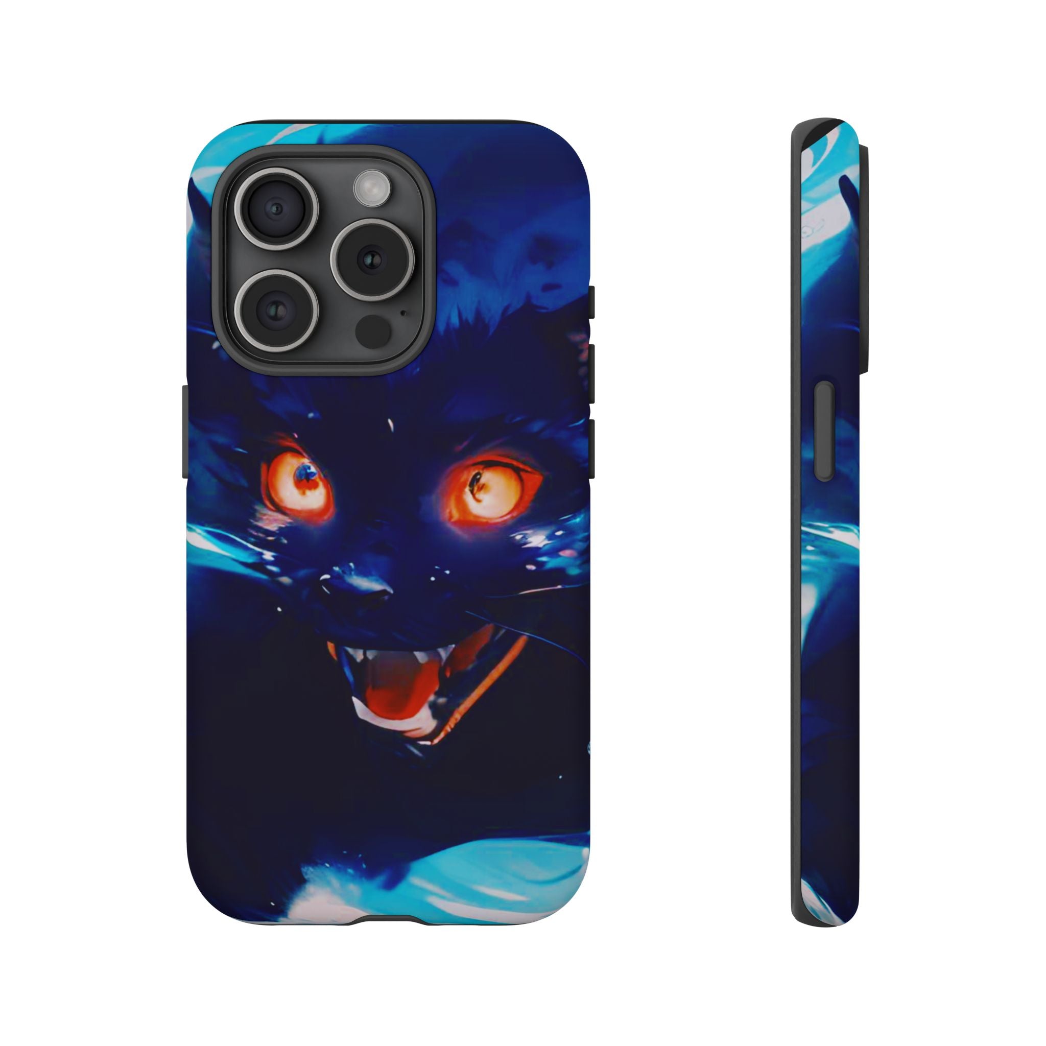 Demon Cat Phone Case — Glowing Blue Feline Tough Case