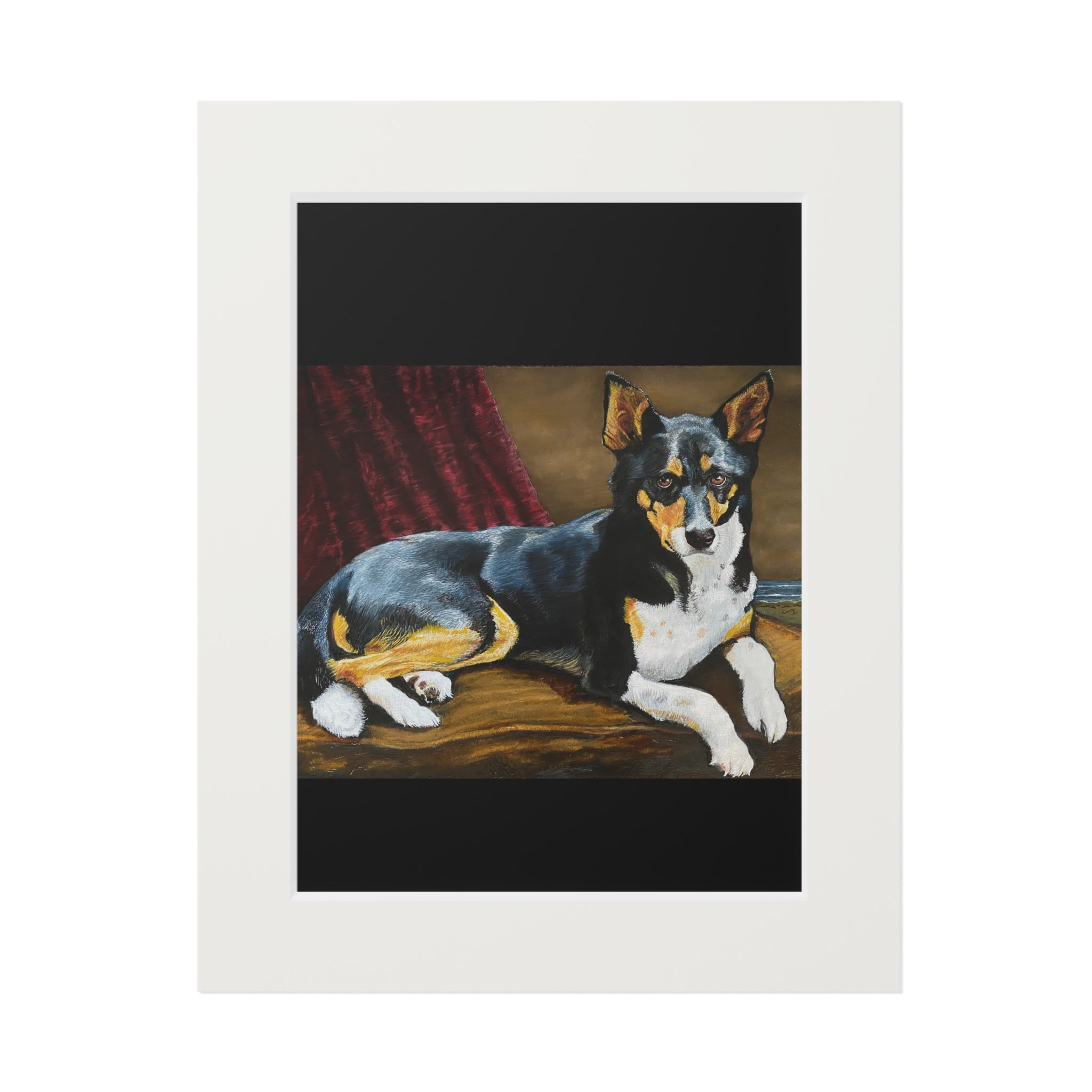 Tricolor Dog Fine Art Print with Passepartout Frame — "Upton" Pet Portrait Wall Art (2022)