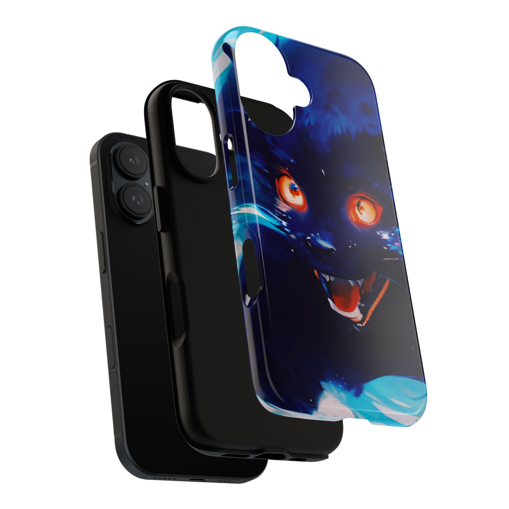 Demon Cat Phone Case — Glowing Blue Feline Tough Case