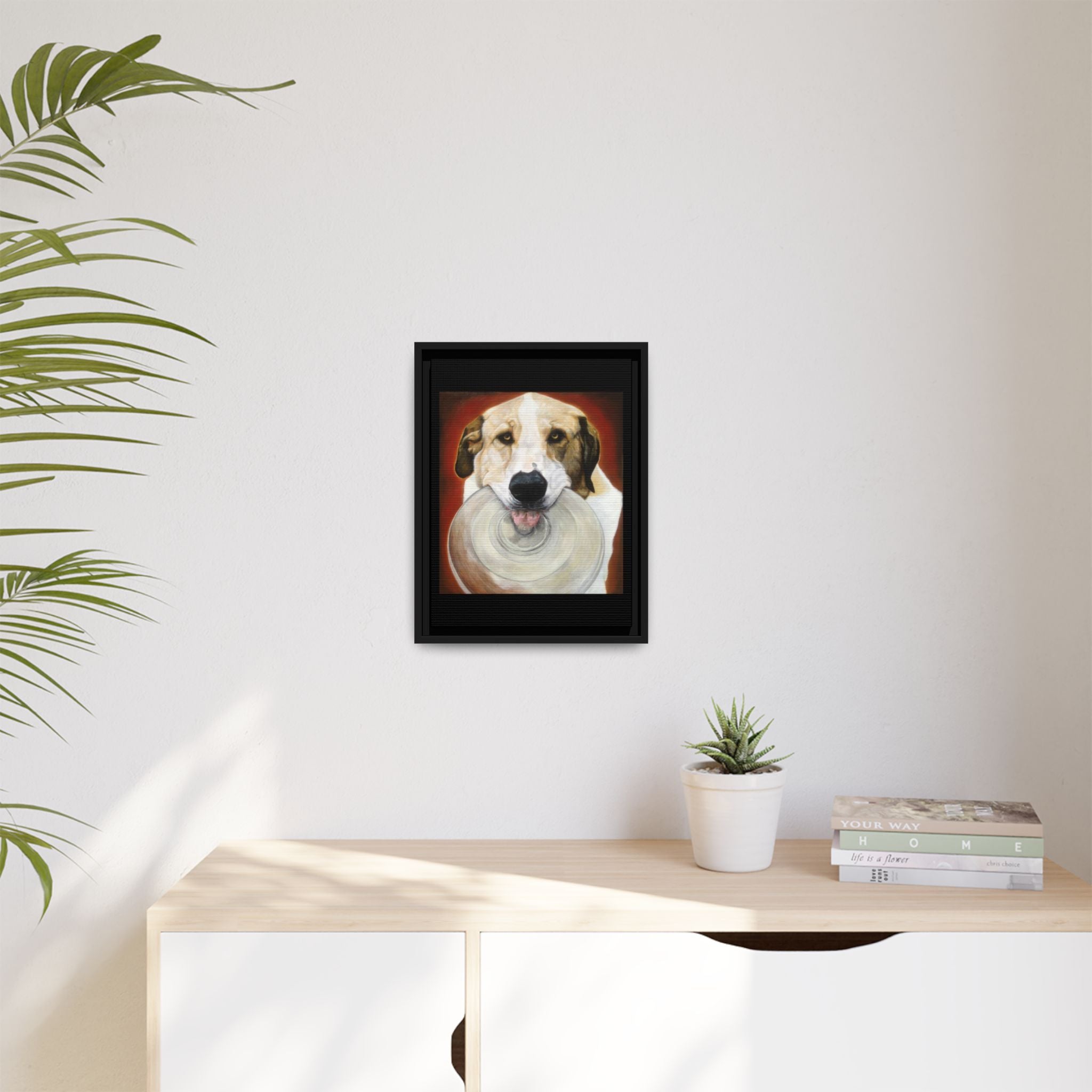 Framed Matte Canvas Print — Playful Wookie Holding His Frisbee