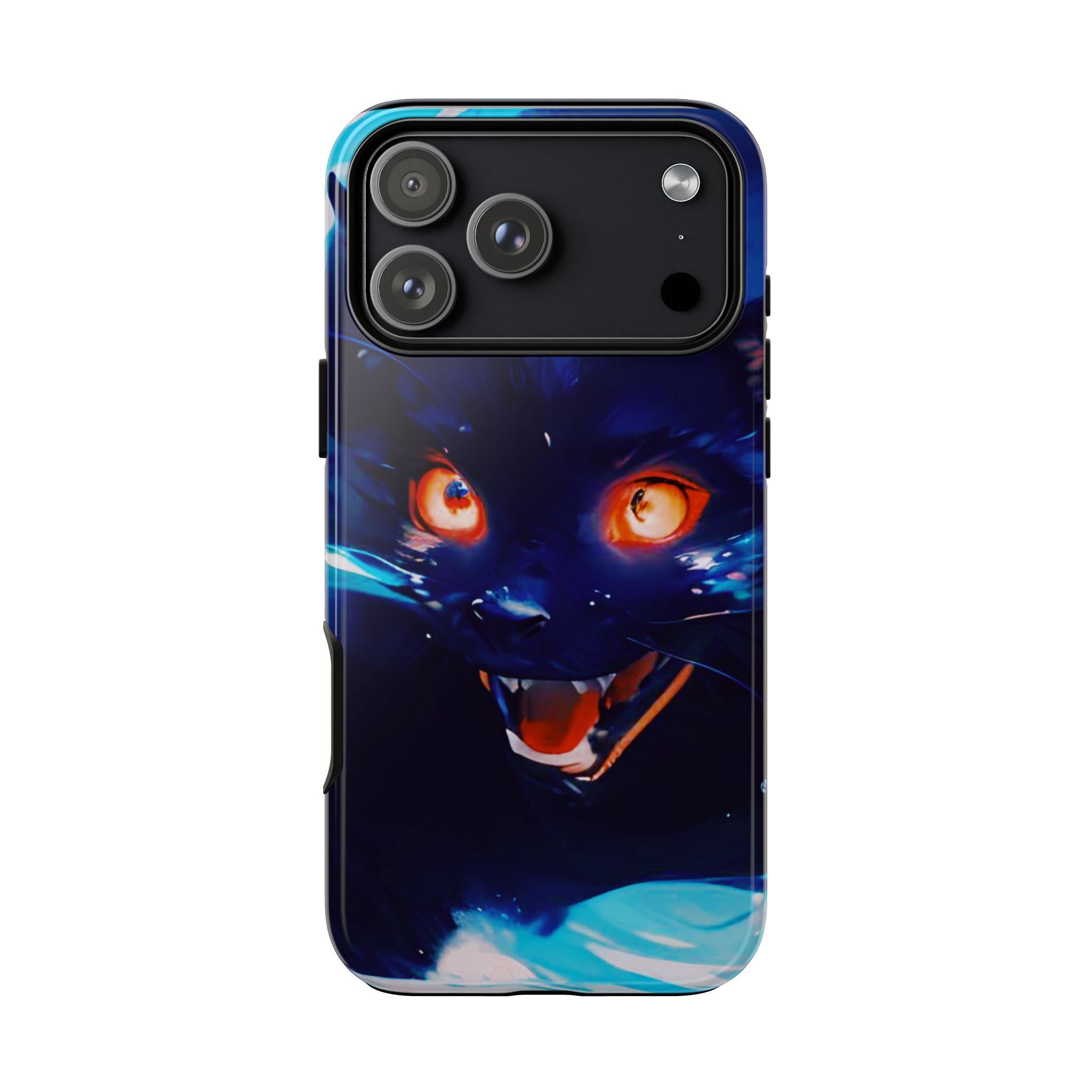 Demon Cat Phone Case — Glowing Blue Feline Tough Case