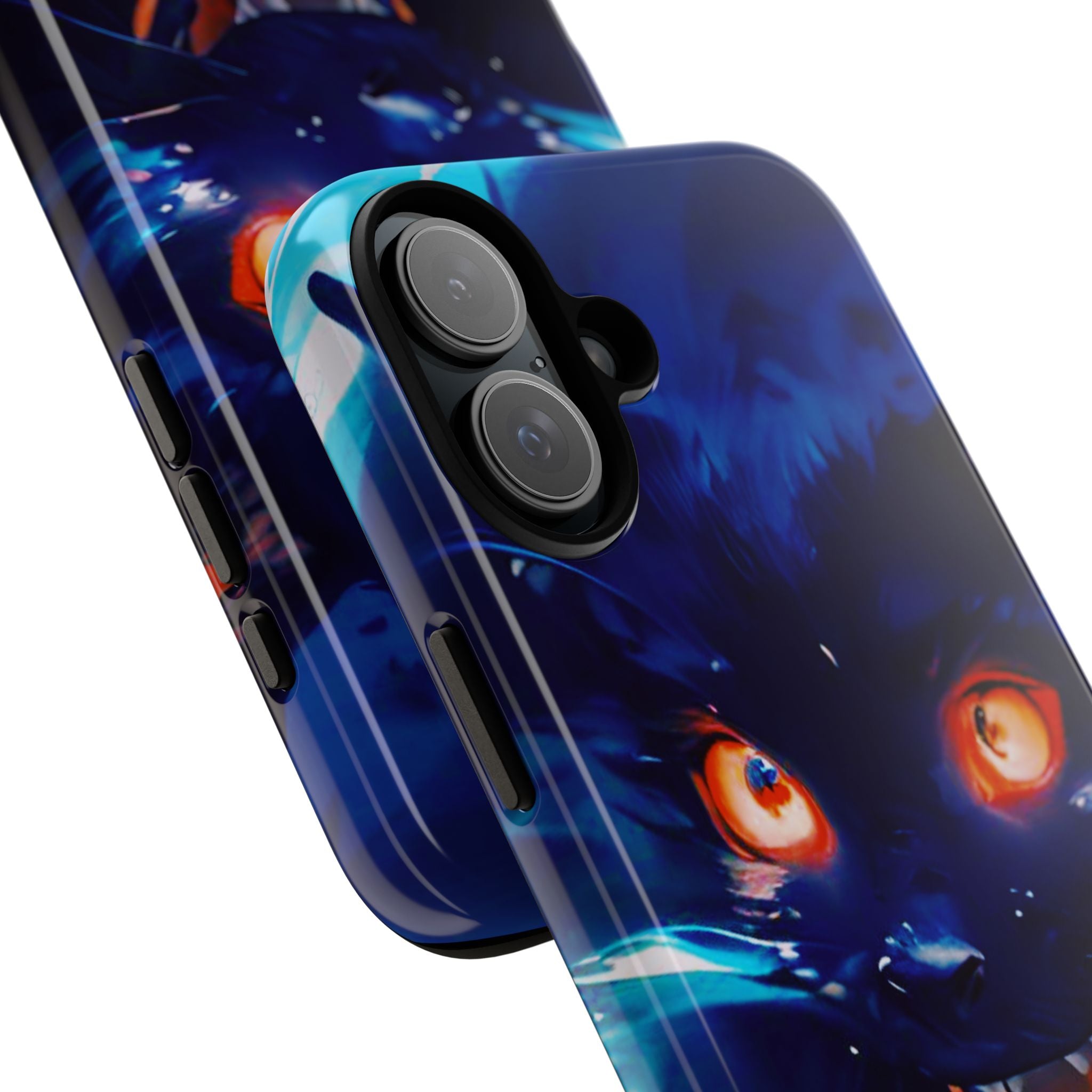 Demon Cat Phone Case — Glowing Blue Feline Tough Case